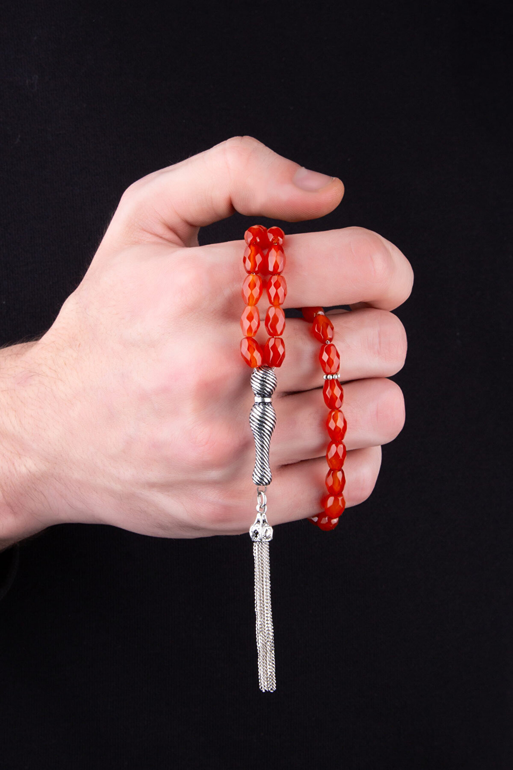 Doğal Akik Taşlı 25 Cm Gümüş Tesbih - 1