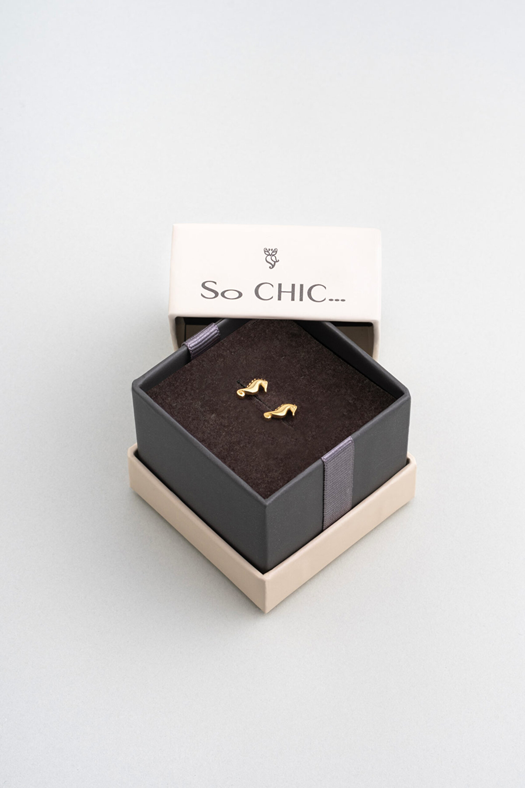 ⁠ 14 Ayar Sarı Altın Minimal Deniz Atı Küpe_3}