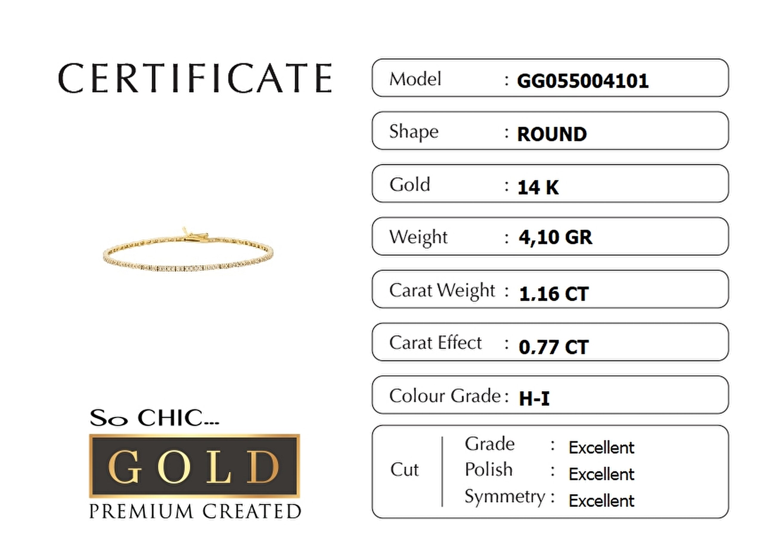⁠ Sarı Altın Sertifikalı Premium Created Taşlı 19 Cm Su Yolu Bileklik_1}