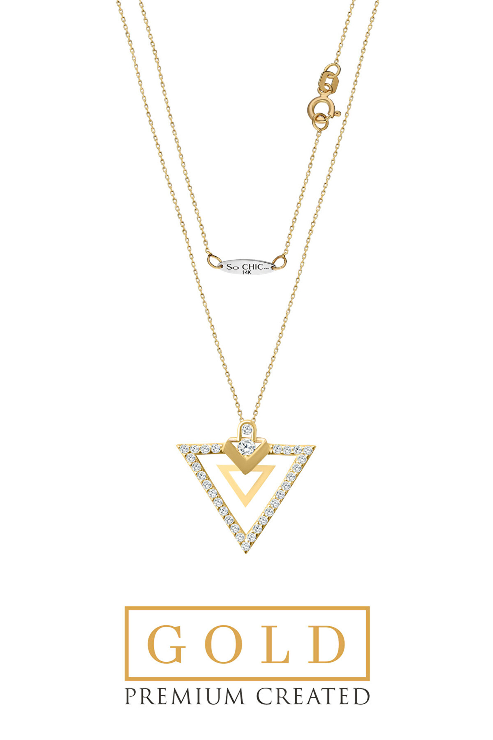 14 Ayar Sarı Altın Sertifikalı Premium Created Taşlı 42 Cm Kolye - 0