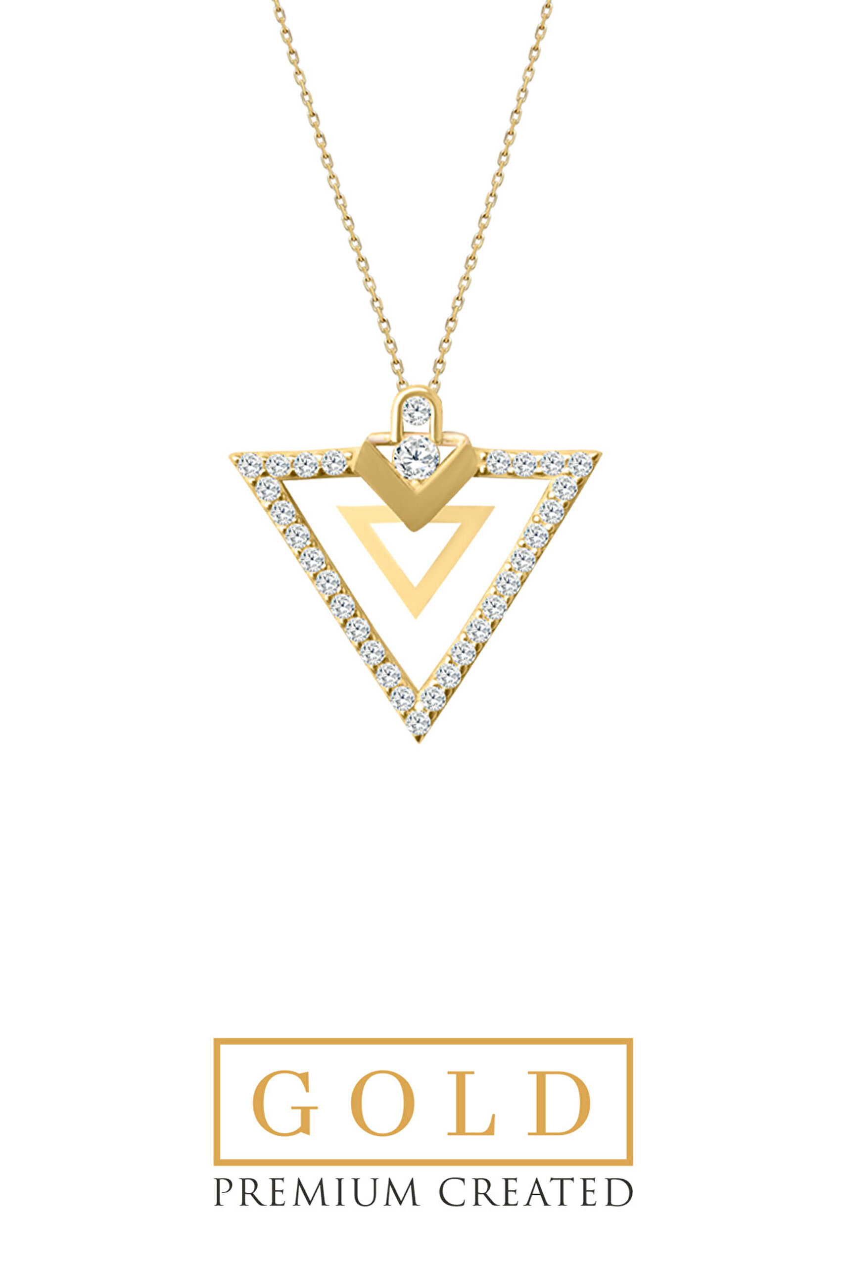 14 Ayar Sarı Altın Sertifikalı Premium Created Taşlı 42 Cm Kolye - 4