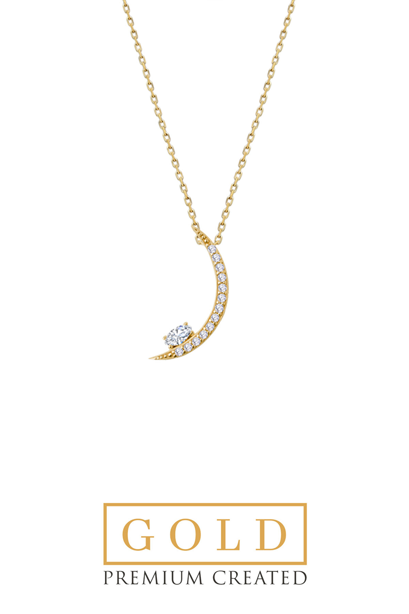 14 Ayar Sarı Altın Sertifikalı Premium Created Taşlı 42 Cm Hilal Kolye - 4