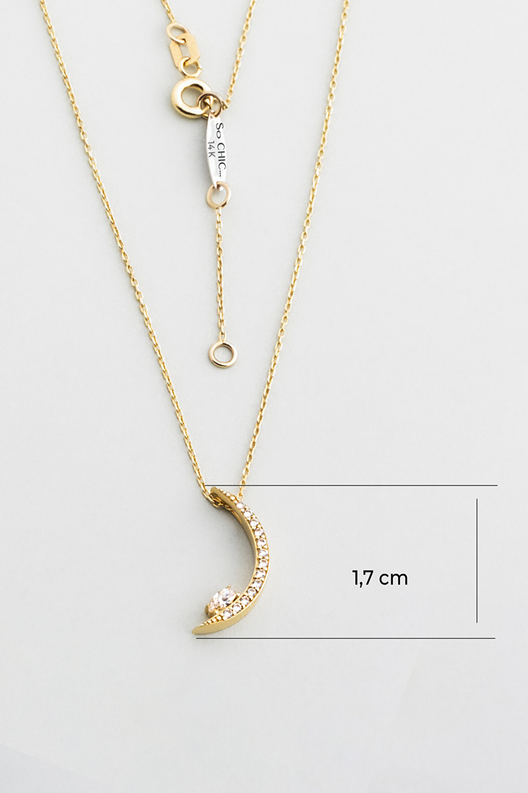 ⁠ 14 Ayar Sarı Altın Sertifikalı Premium Created Taşlı 42 Cm Hilal Kolye
_2}