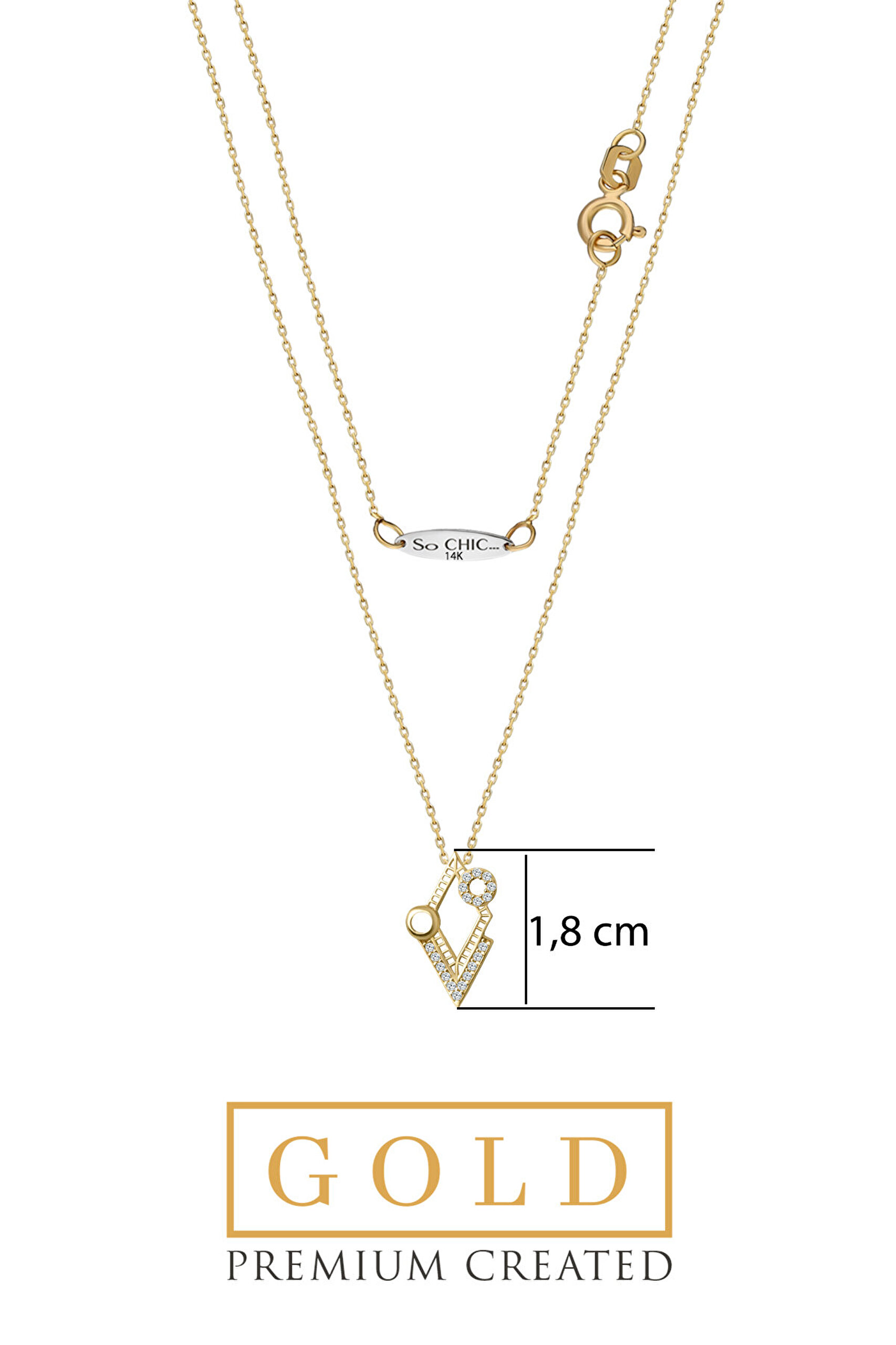 14 Ayar Sarı Altın Sertifikalı Premium Created Taşlı 43 Cm Kolye - 2