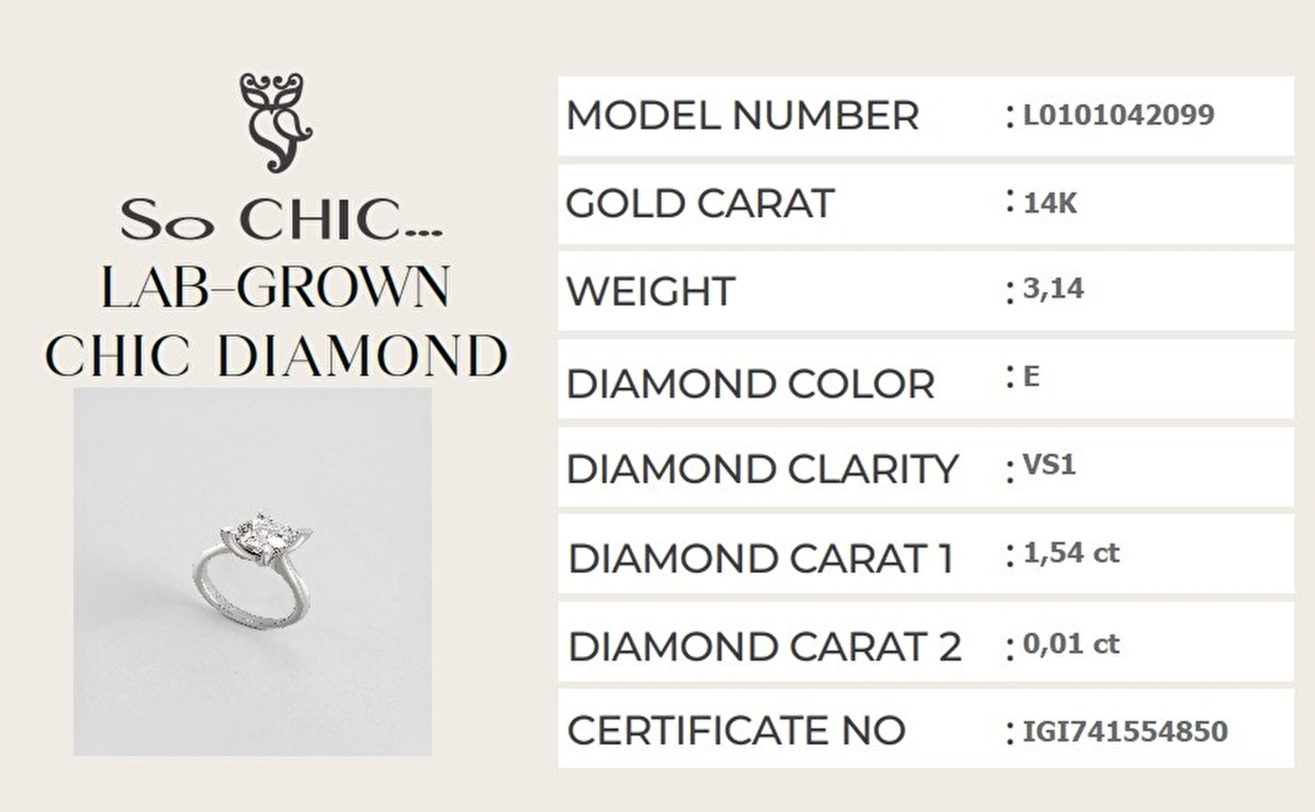 1.55 Karat IGI Sertifikalı 14K Beyaz Altın Yuvarlak Kesim Lab Grown Pırlanta Tektaş Yüzük - 6