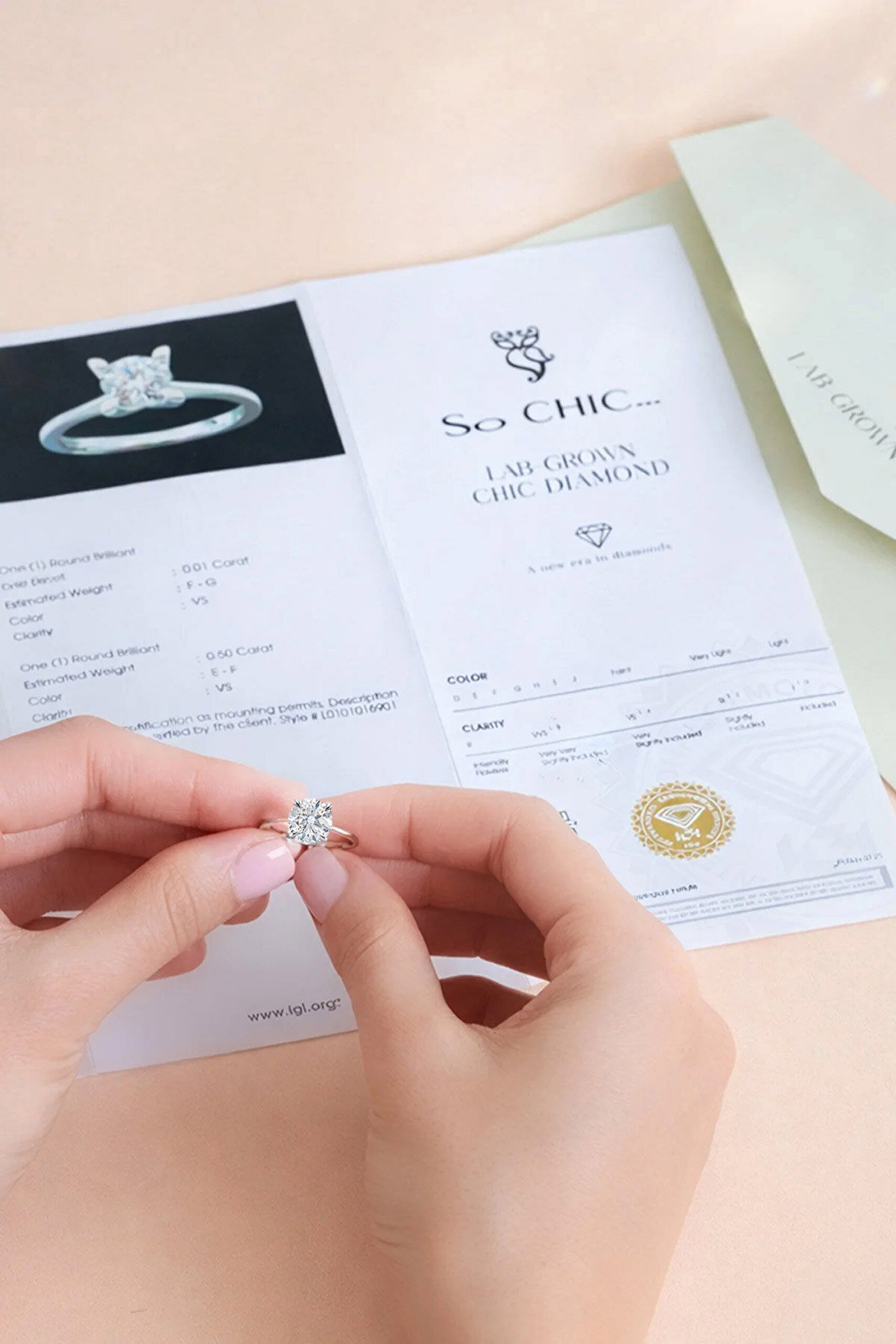 3.01 Karat IGI Sertifikalı 14K Beyaz Altın Yuvarlak Kesim Lab Grown Pırlanta Tektaş Yüzük - 5