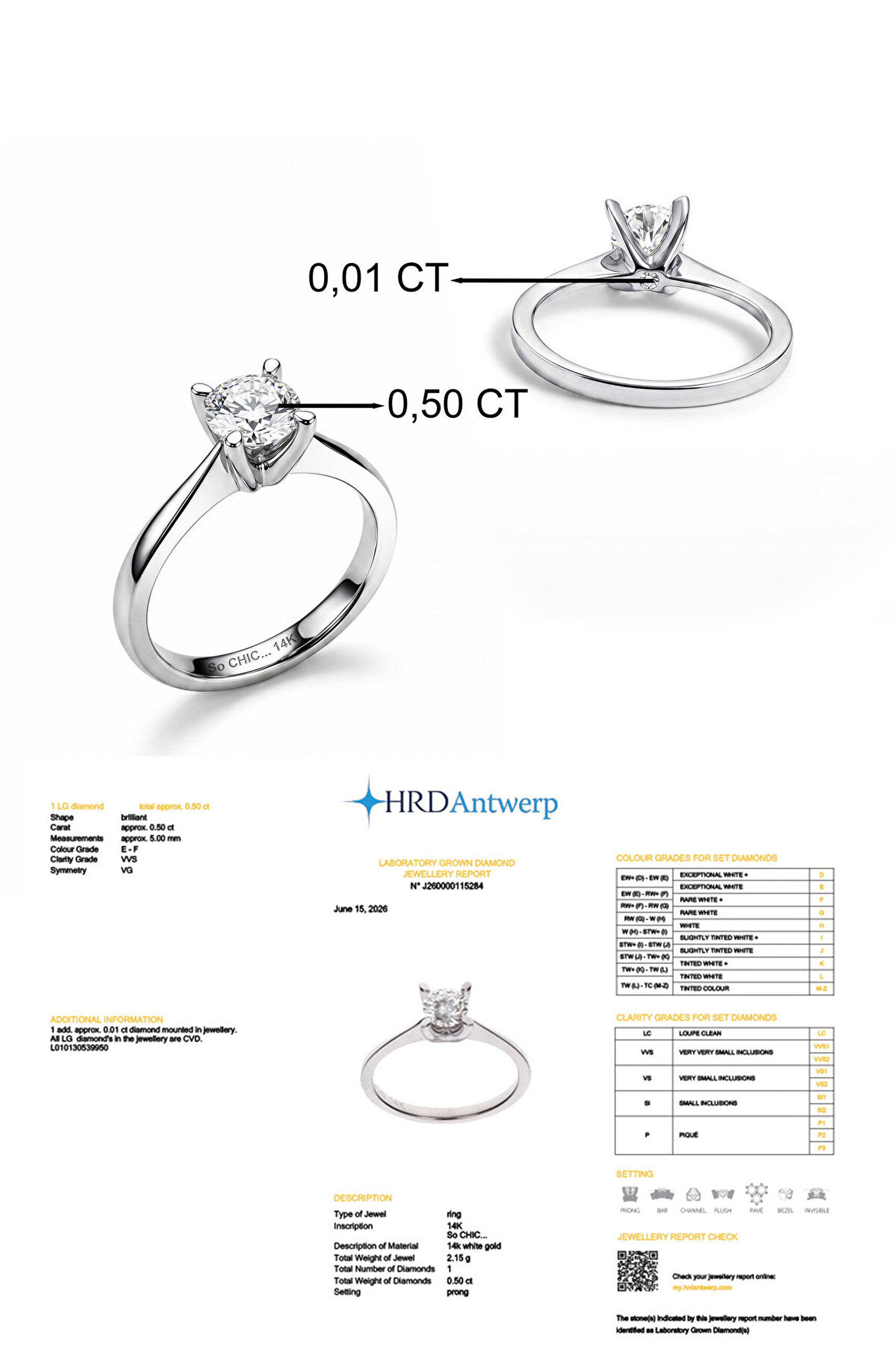 0.51 Karat HRD Sertifikalı Laboratuvar Üretimi Pırlanta Altın Tektaş Yüzük - 2