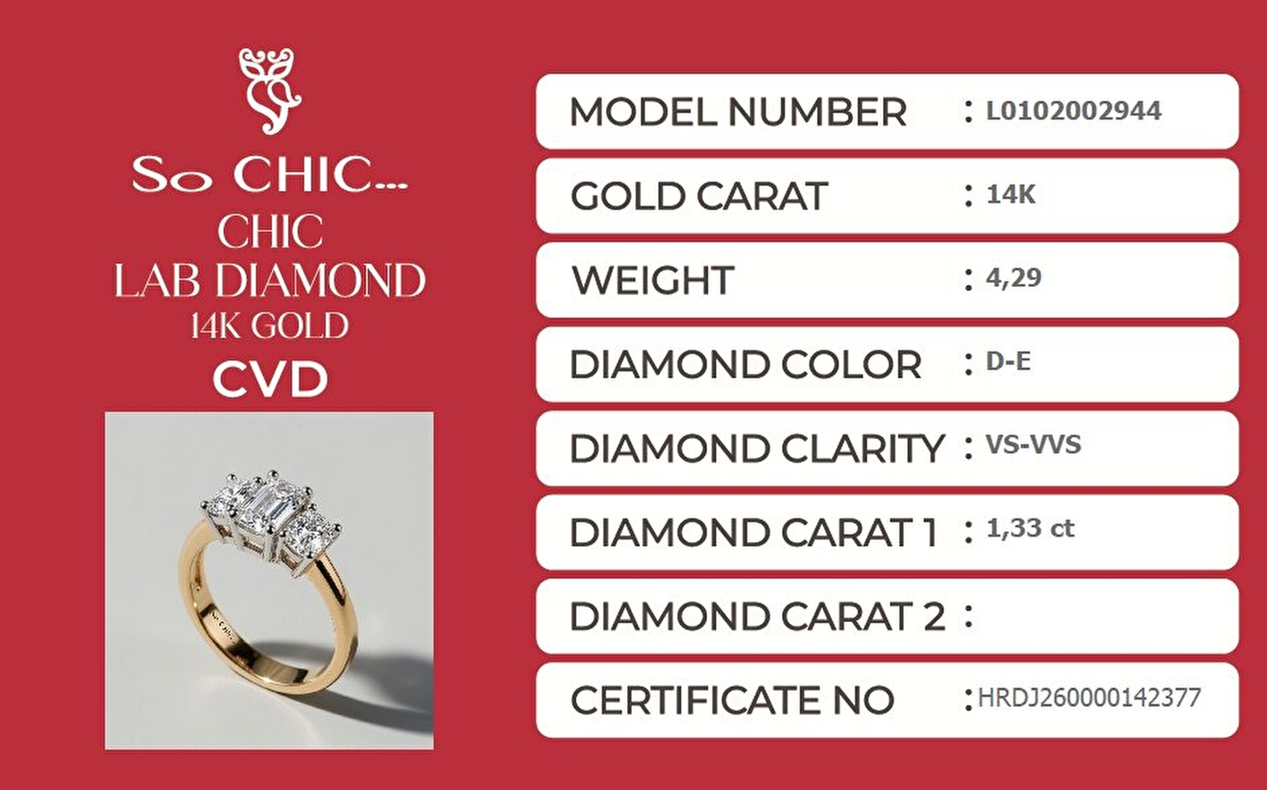 1.33 Karat HRD Sertifikalı Laboratuvar Üretimi Pırlanta Altın Yüzük - 5