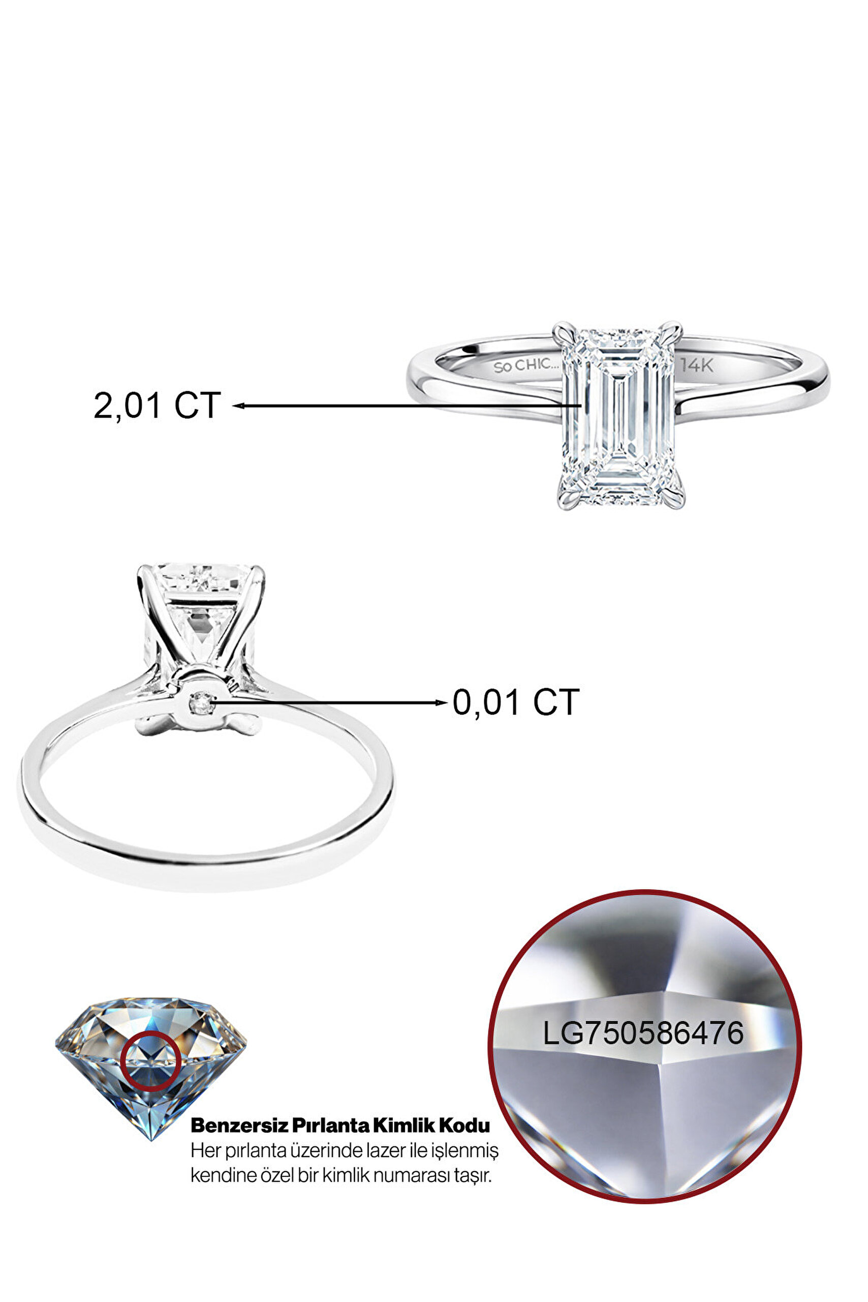 2.02 Karat IGI Sertifikalı 14K Beyaz Altın Emerald Kesim Lab Grown Pırlanta Tektaş Yüzük - 1