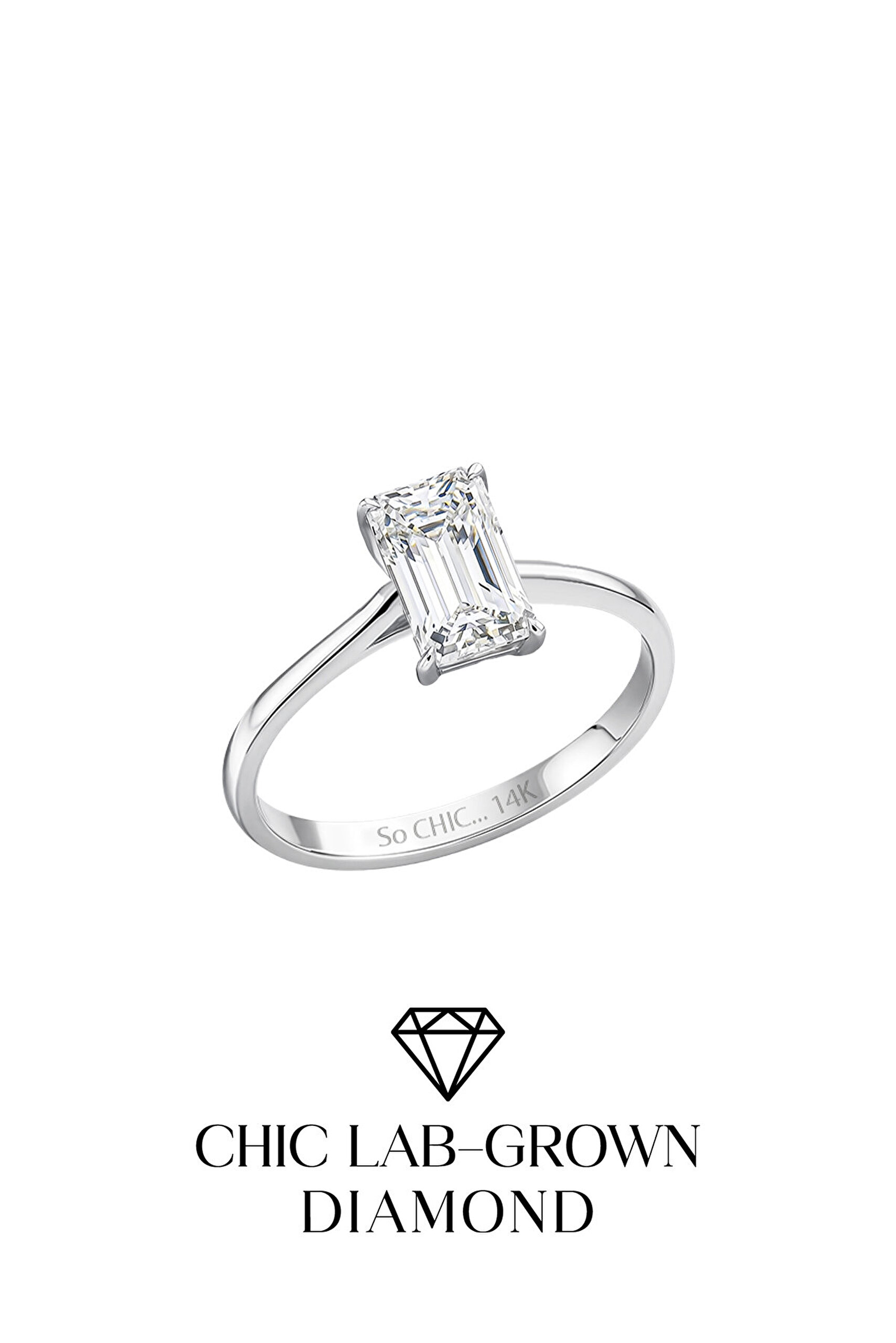 1.56 Karat IGI Sertifikalı 14K Beyaz Altın Emerald Kesim Lab Grown Pırlanta Tektaş Yüzük - 0