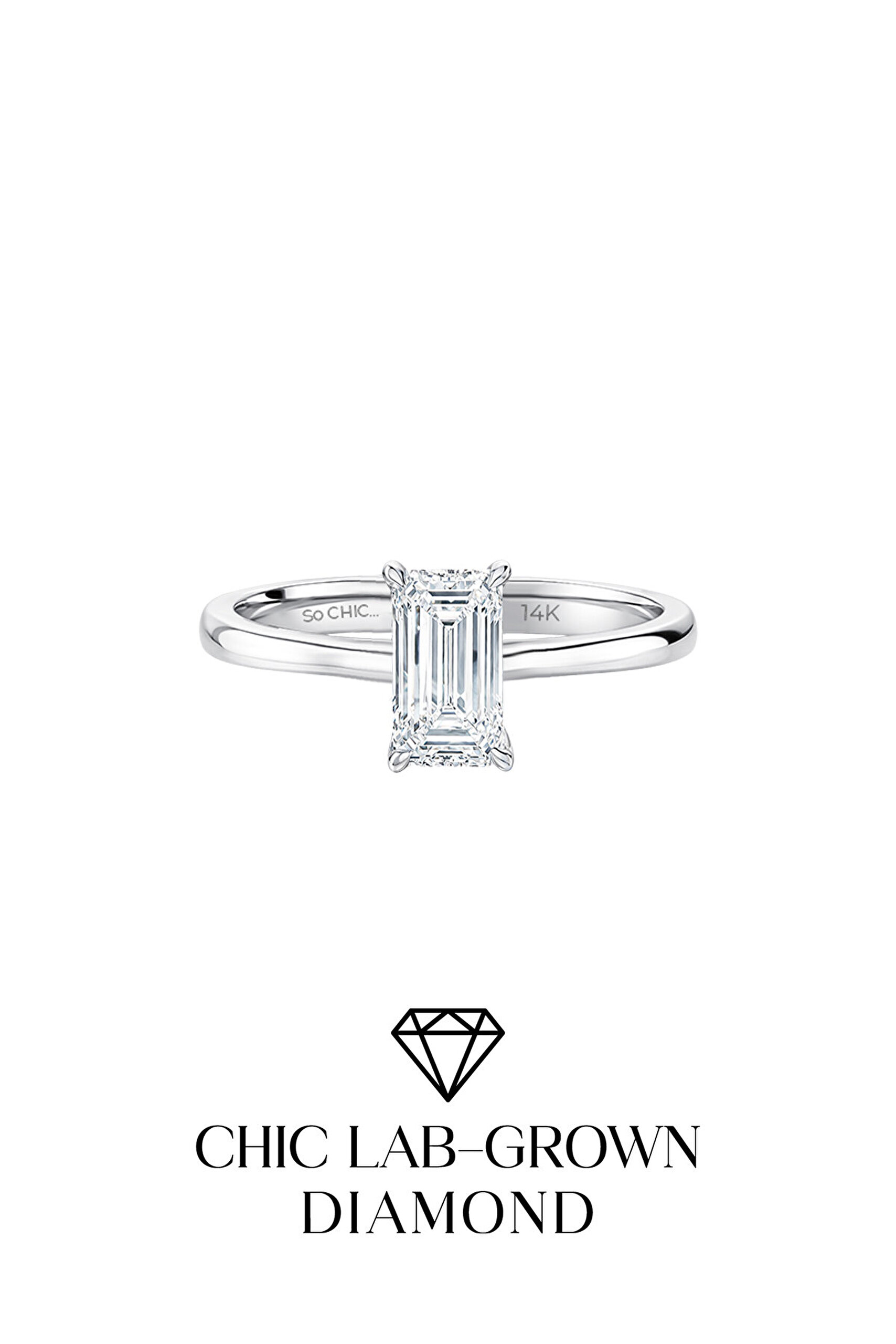 1.56 Karat IGI Sertifikalı 14K Beyaz Altın Emerald Kesim Lab Grown Pırlanta Tektaş Yüzük - 3