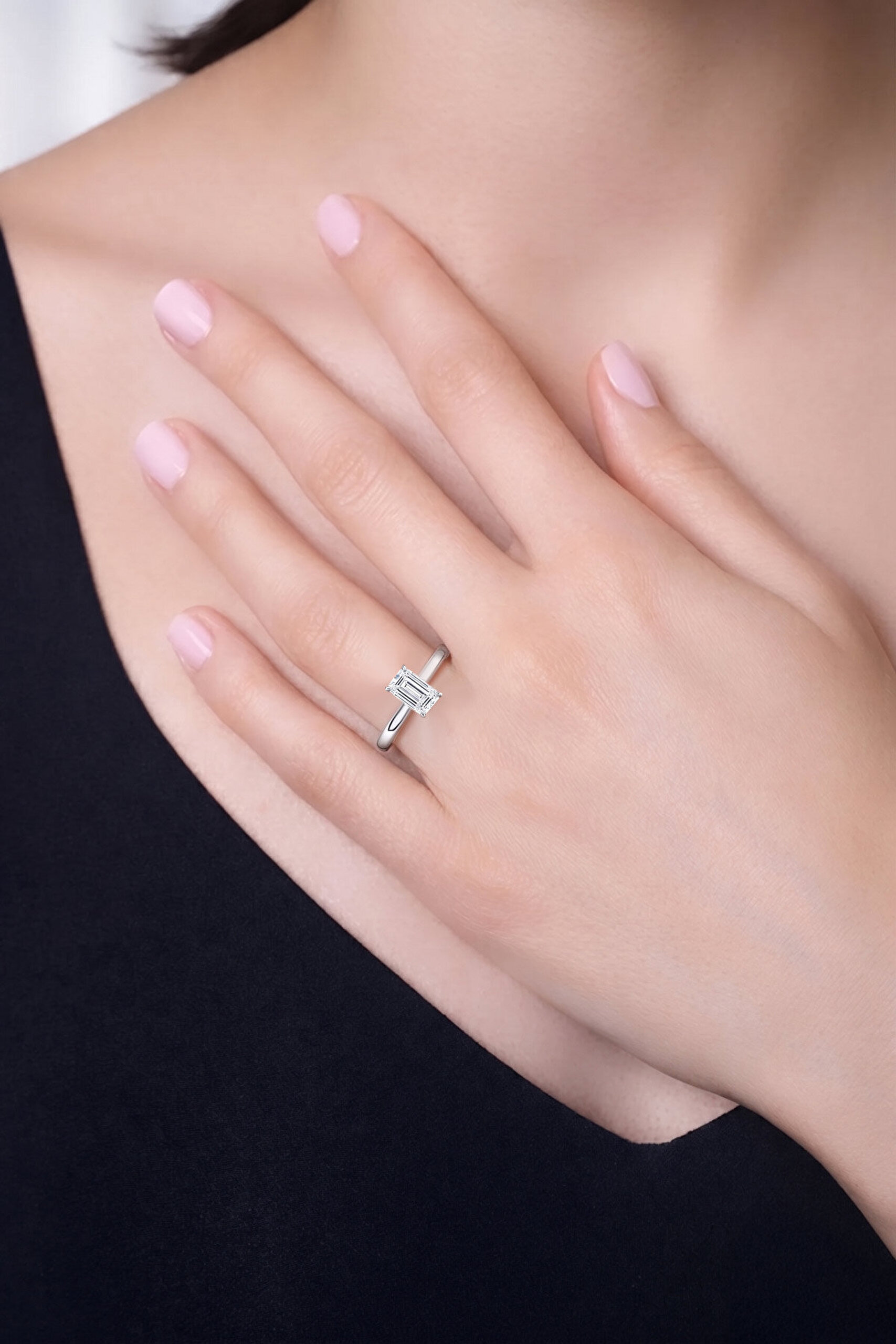 1.56 Karat IGI Sertifikalı 14K Beyaz Altın Emerald Kesim Lab Grown Pırlanta Tektaş Yüzük - 1