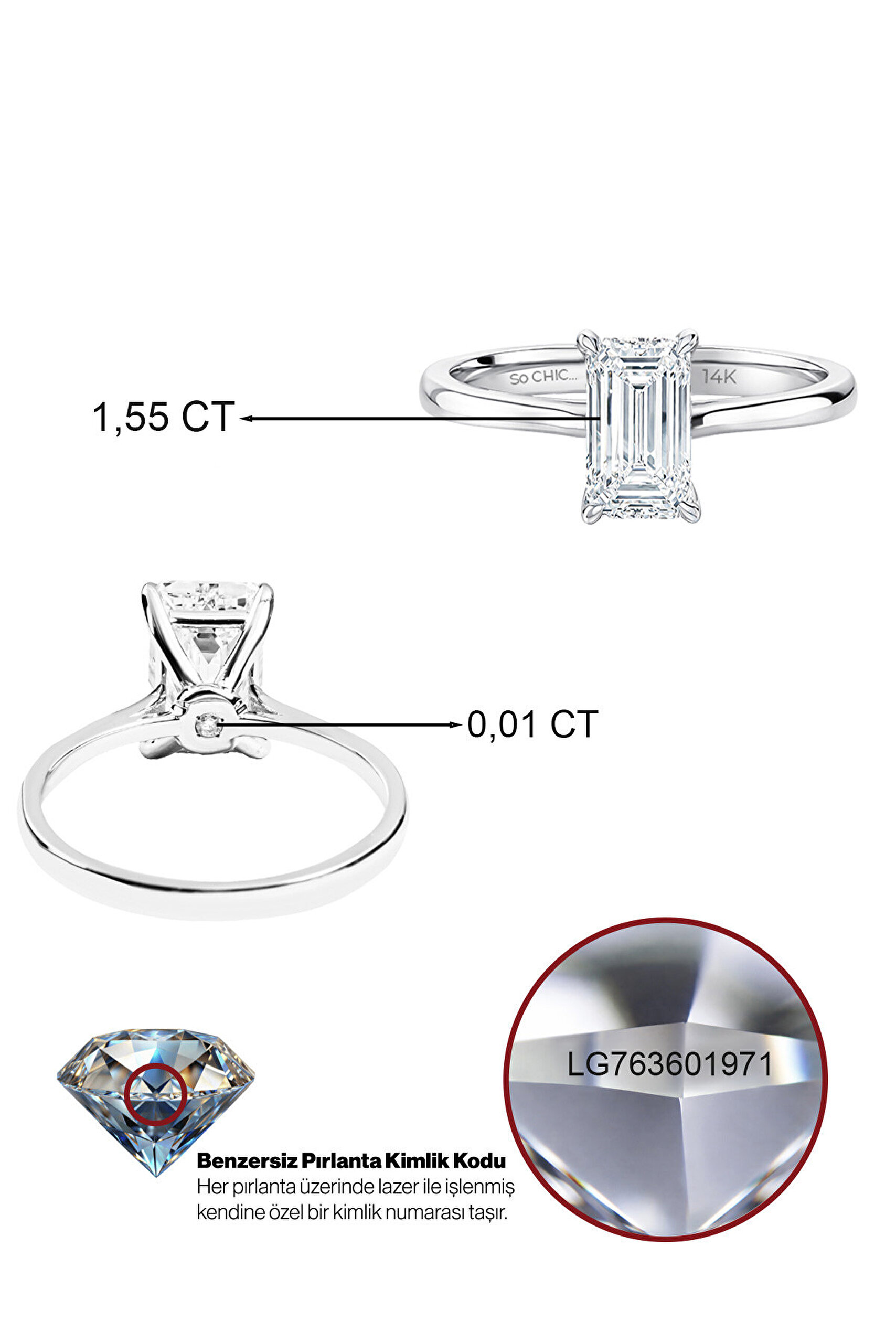 1.56 Karat IGI Sertifikalı 14K Beyaz Altın Emerald Kesim Lab Grown Pırlanta Tektaş Yüzük - 2