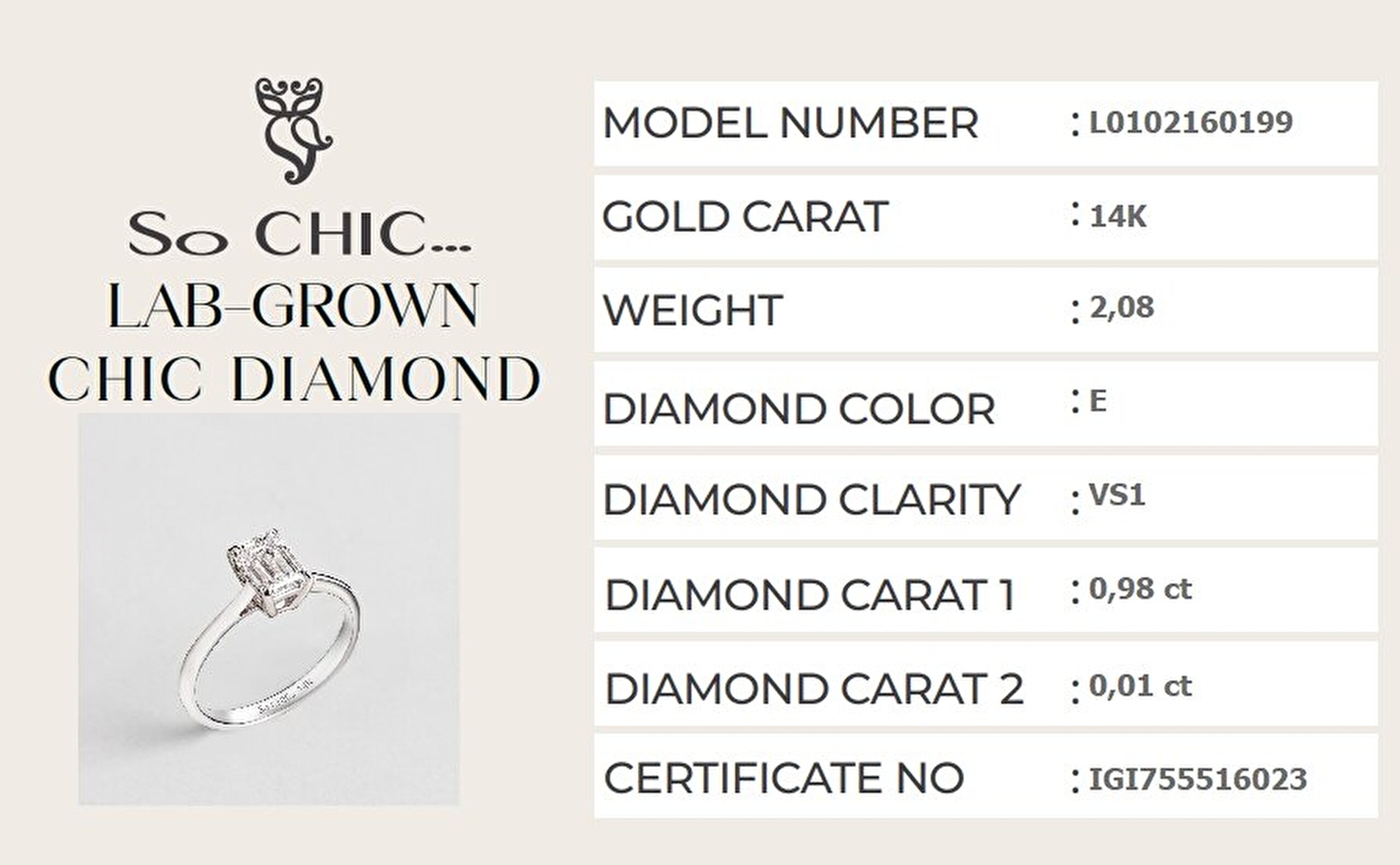 0.99 Karat IGI Sertifikalı 14K Beyaz Altın Emerald Kesim Lab Grown Pırlanta Tektaş Yüzük - 3