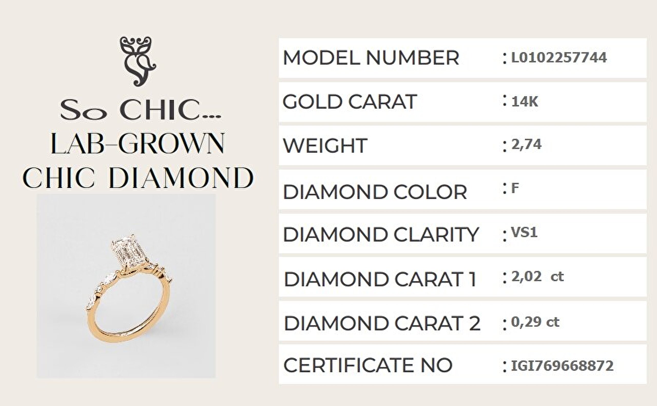 2.31 Karat IGI Sertifikalı 14K Sarı Altın Emerald Kesim Lab Grown Pırlanta Yüzük - 3