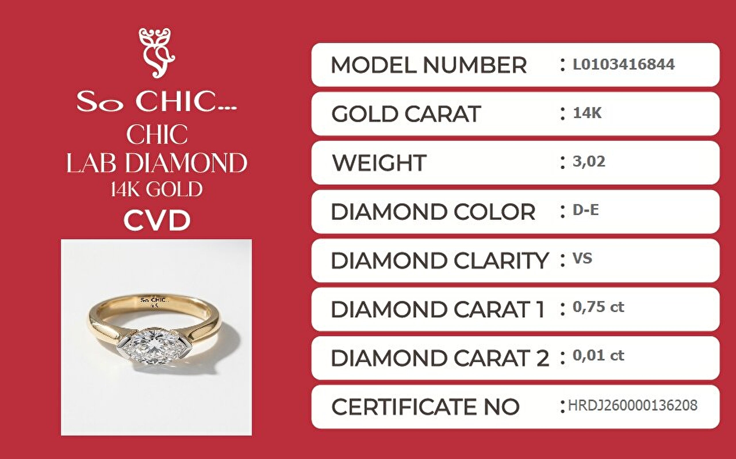 0.76 Karat HRD Sertifikalı Laboratuvar Üretimi Pırlanta Altın Yüzük - 5