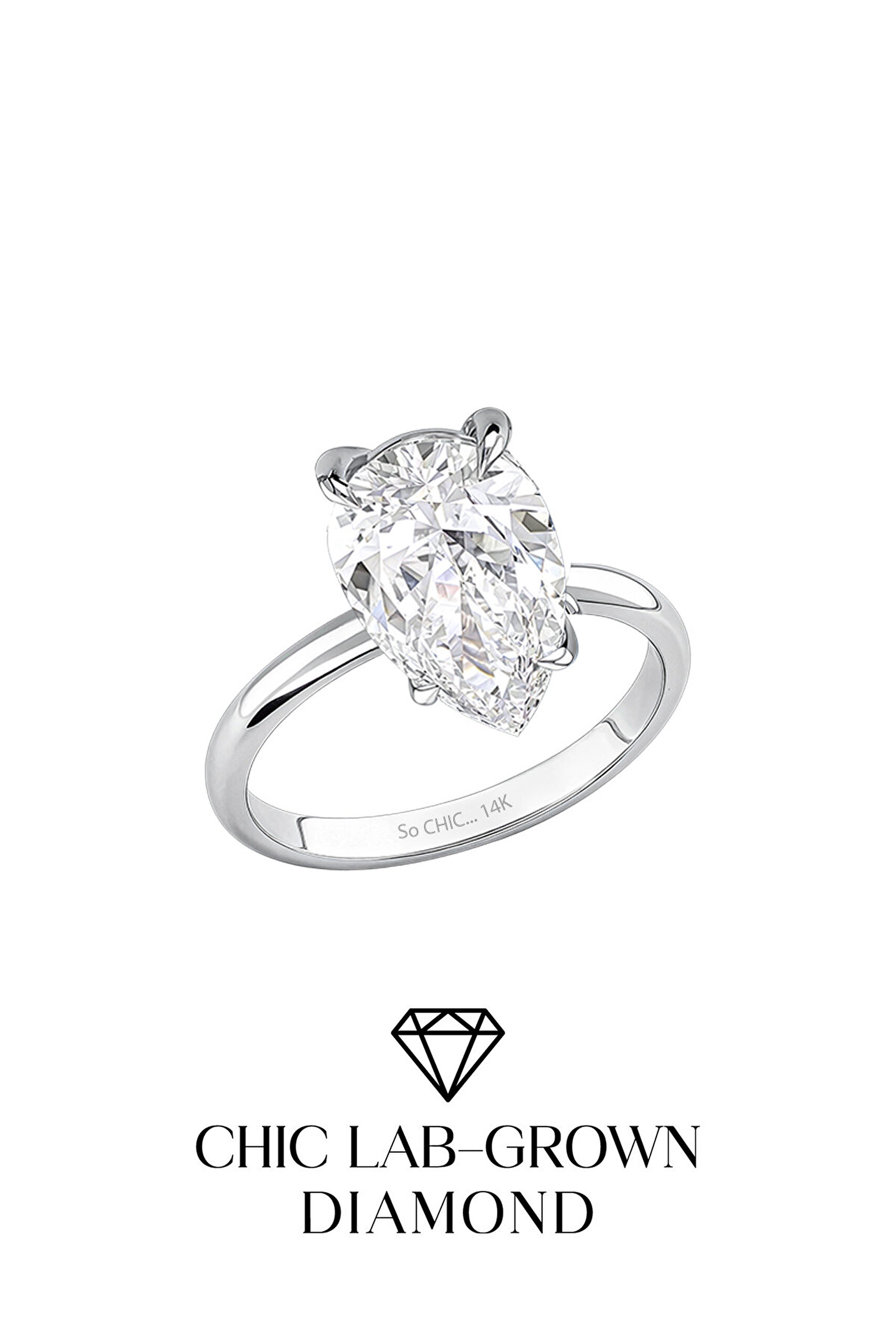 3.02 Karat IGI Sertifikalı 14K Beyaz Altın Damla Kesim Lab Grown Pırlanta Tektaş Yüzük - 4