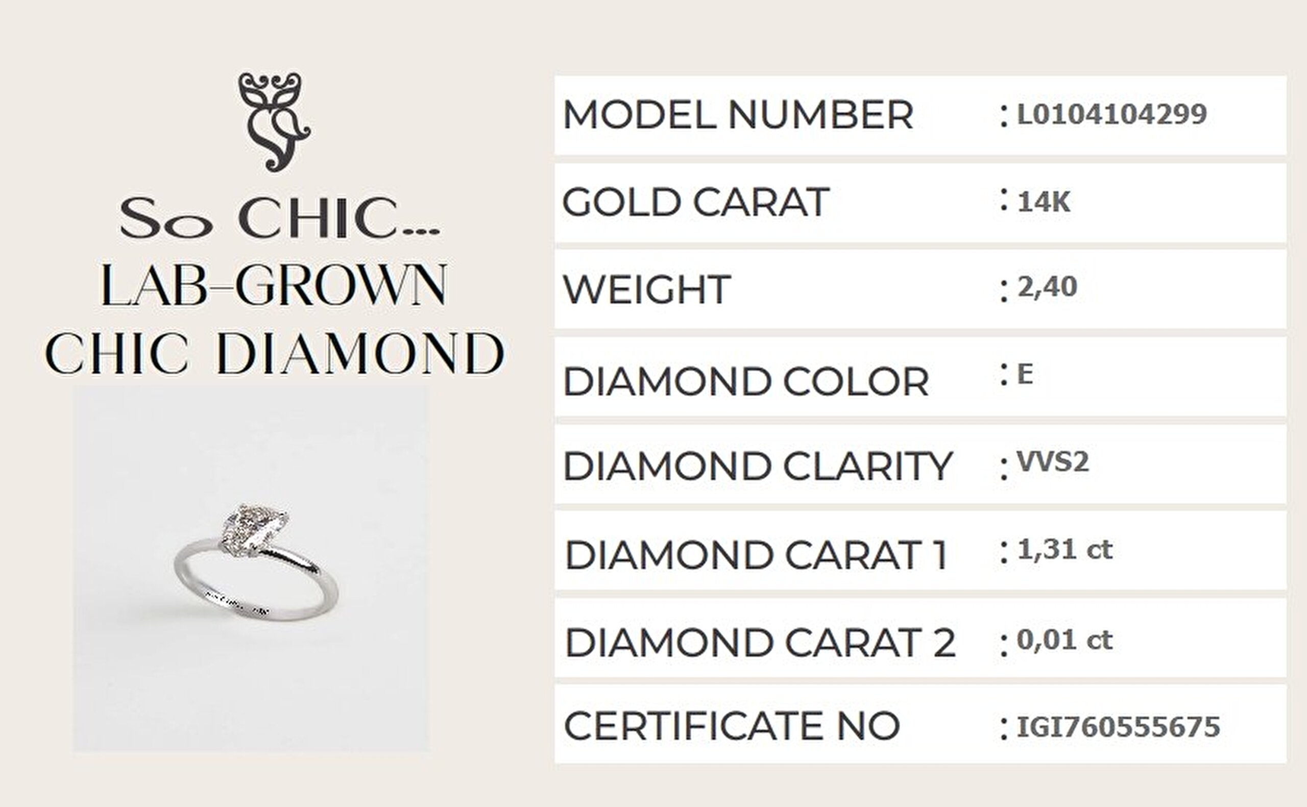 1.32 Karat IGI Sertifikalı 14K Beyaz Altın Damla Kesim Lab Grown Pırlanta Tektaş Yüzük - 6