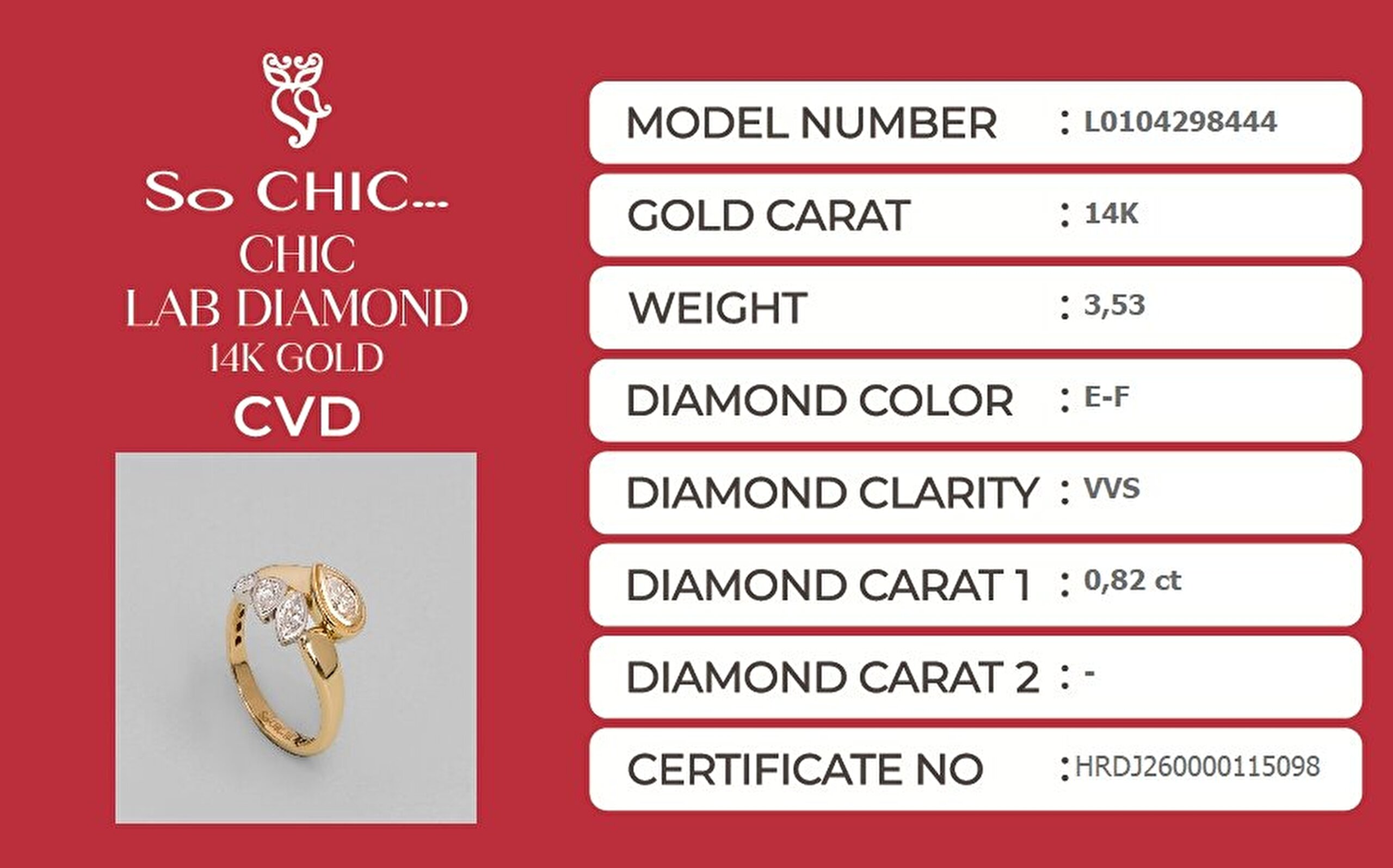 0.82 Karat HRD Sertifikalı Laboratuvar Üretimi Pırlanta Altın Yüzük - 5