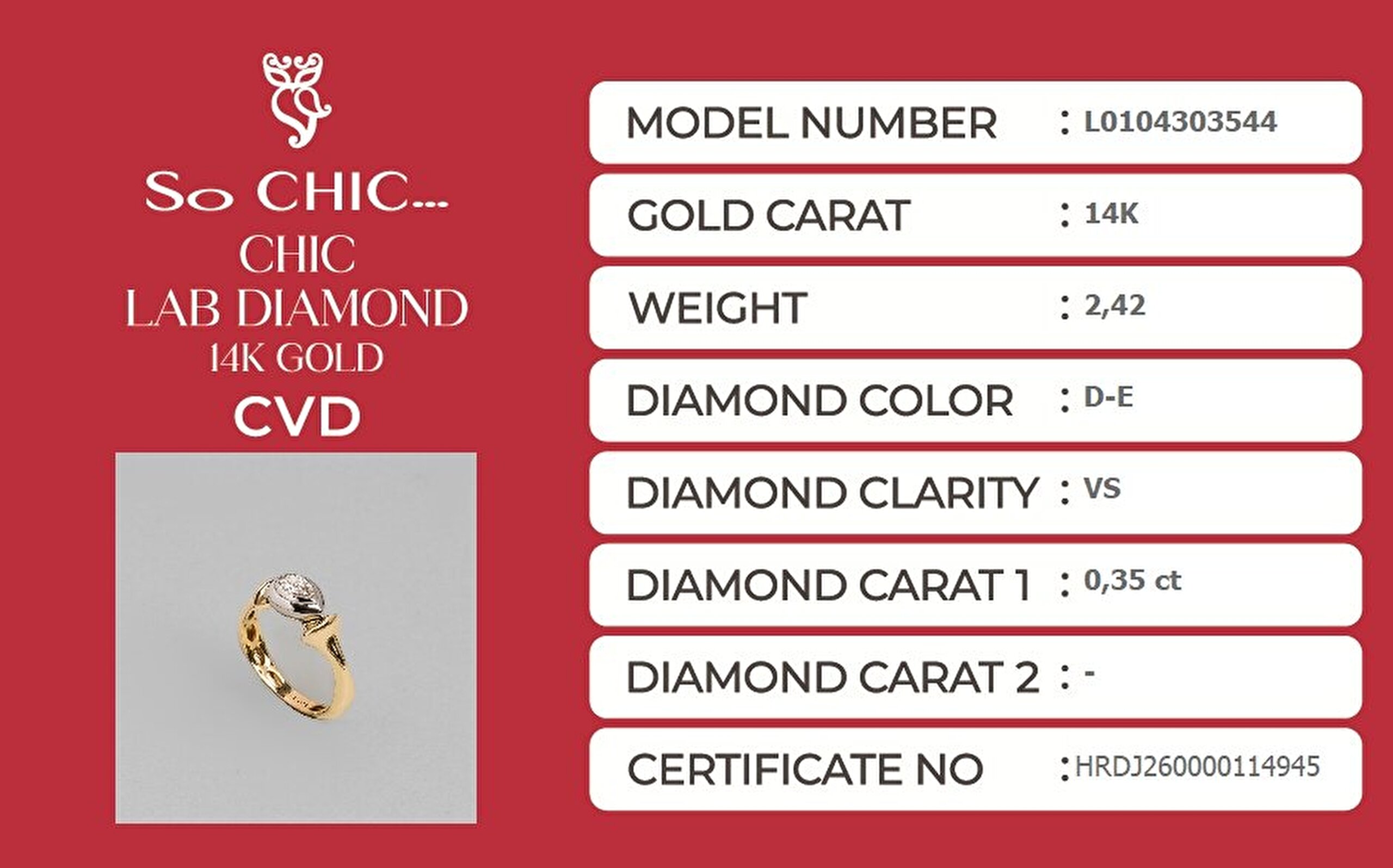0.35 Karat HRD Sertifikalı Laboratuvar Üretimi Pırlanta Altın Yüzük - 5