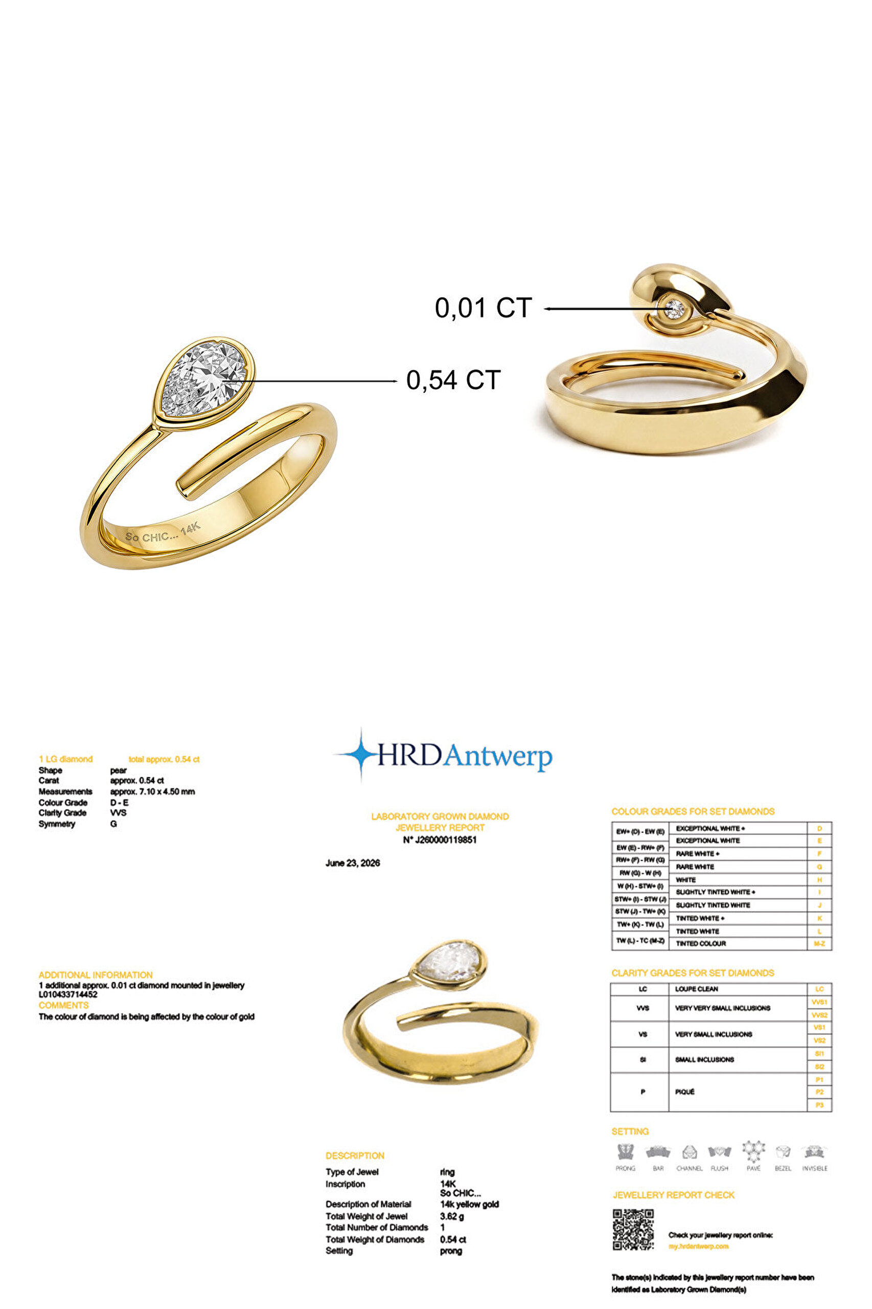 0.55 Karat HRD Sertifikalı Laboratuvar Üretimi Pırlanta Altın Yüzük - 2