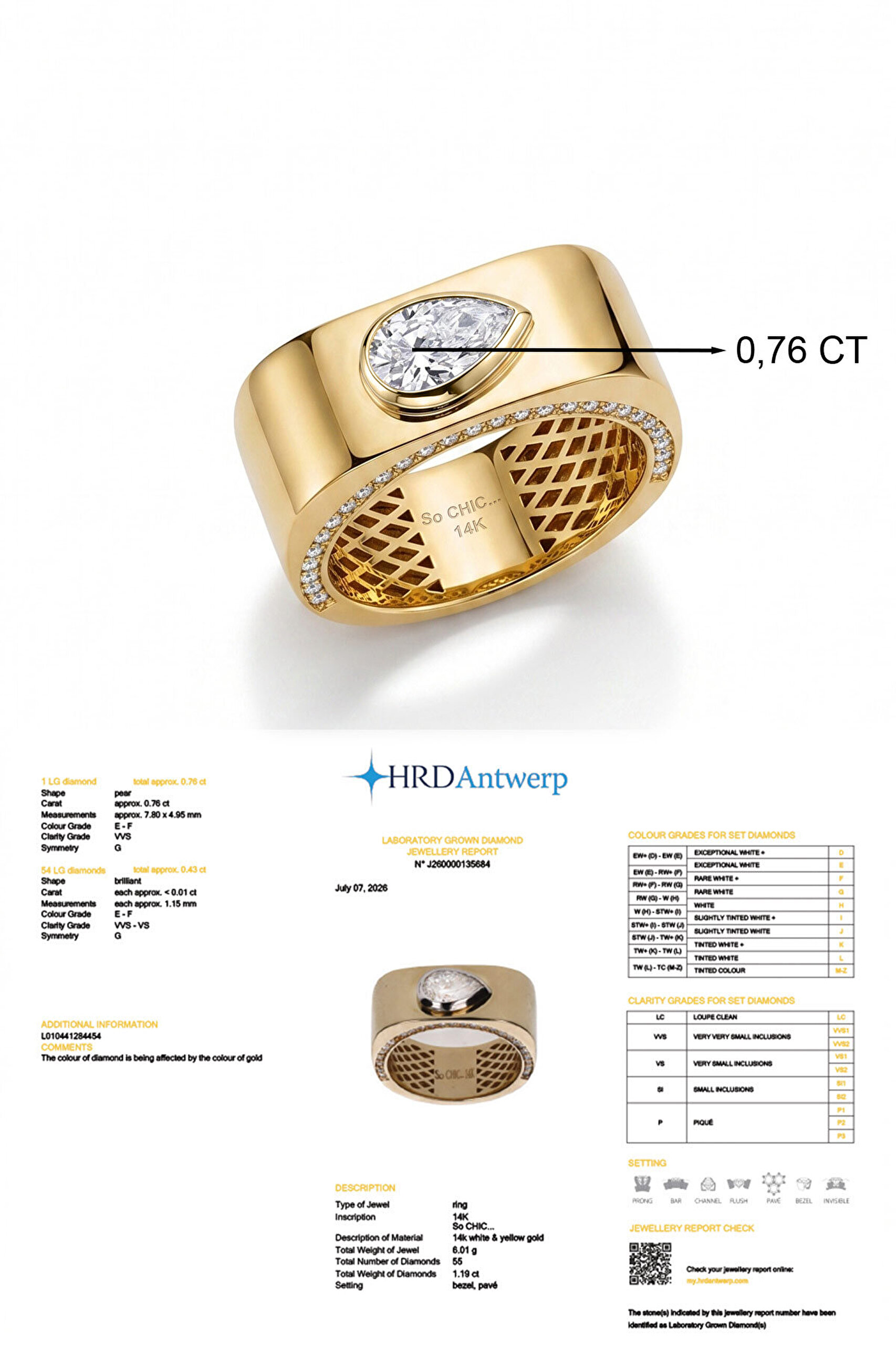 1.19 Karat HRD Sertifikalı Laboratuvar Üretimi Pırlanta Altın Yüzük - 4