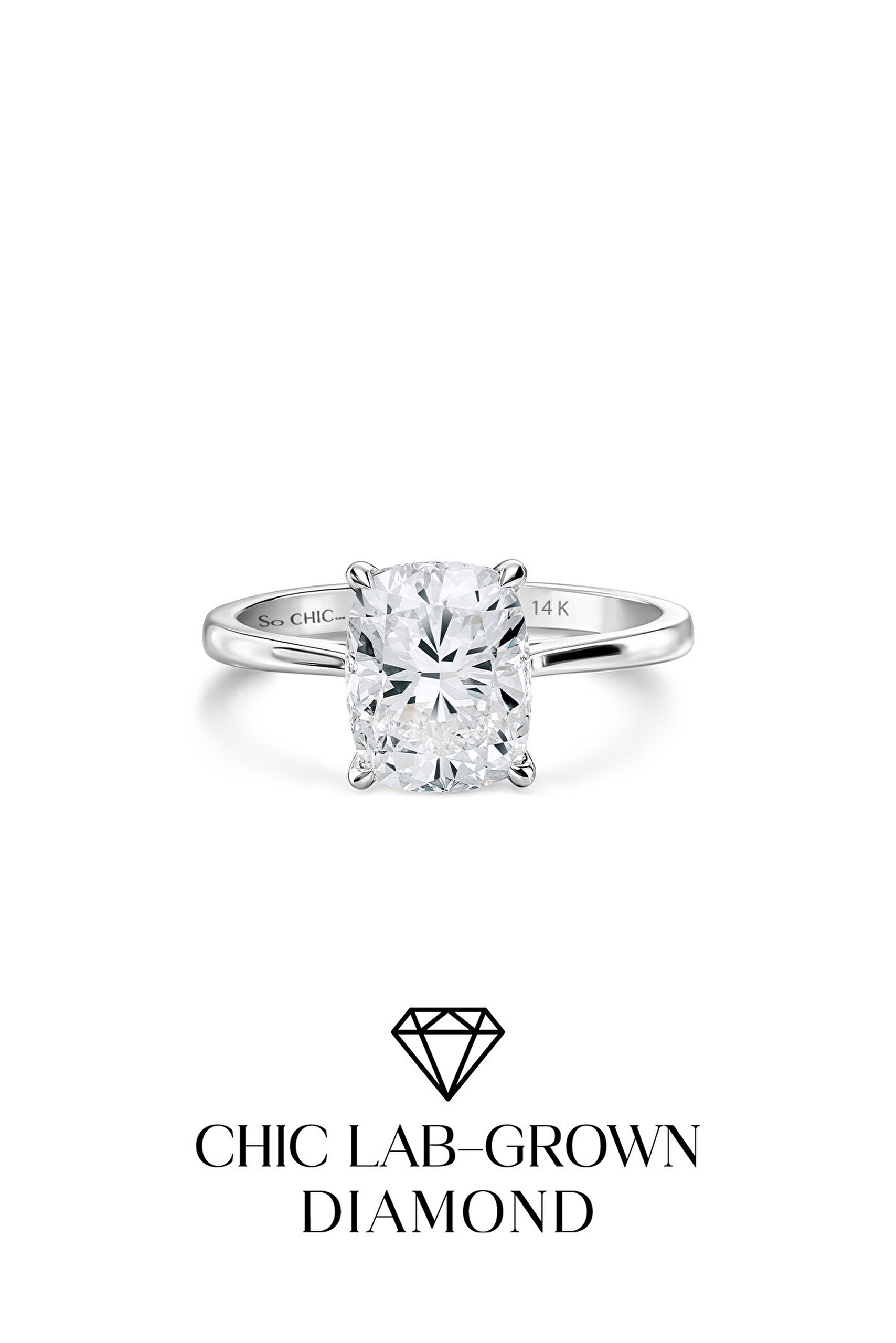 2.03 Karat IGI Sertifikalı 14K Beyaz Altın Cushion Kesim Lab Grown Pırlanta Tektaş Yüzük - 0