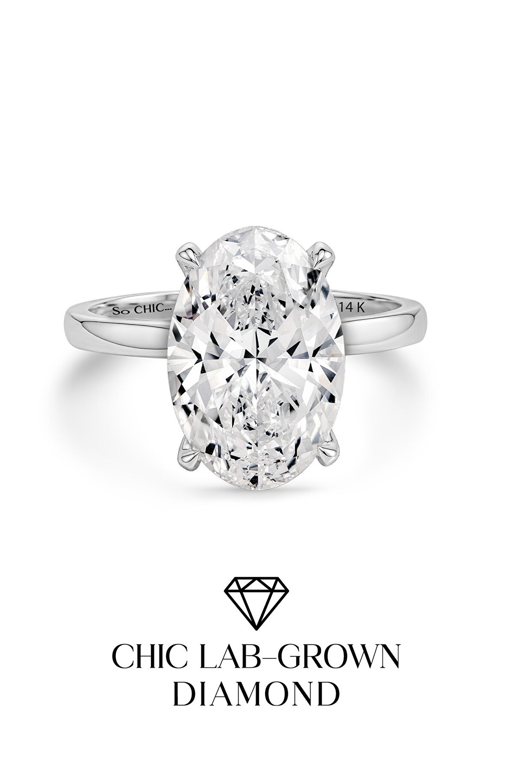 4.08 Karat IGI Sertifikalı 14K Beyaz Altın Oval Kesim Lab Grown Pırlanta Tektaş Yüzük - 0