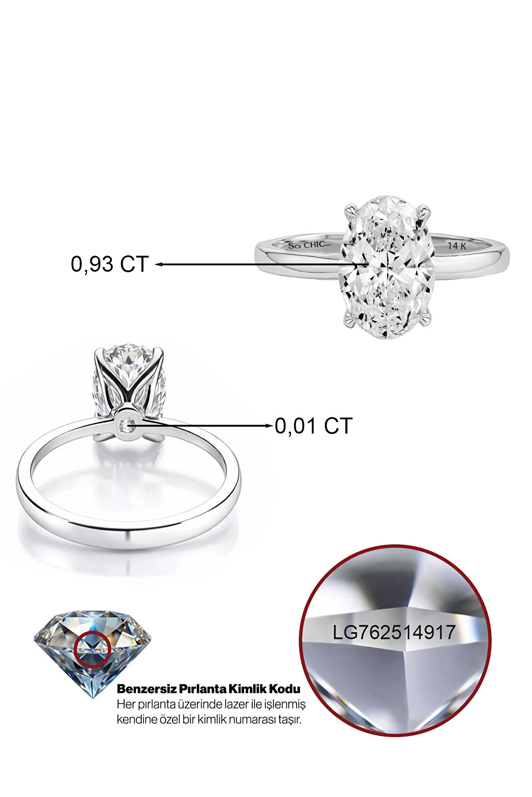 0.94 Karat IGI Sertifikalı 14K Beyaz Altın Oval Kesim Lab Grown Pırlanta Tektaş Yüzük - 2