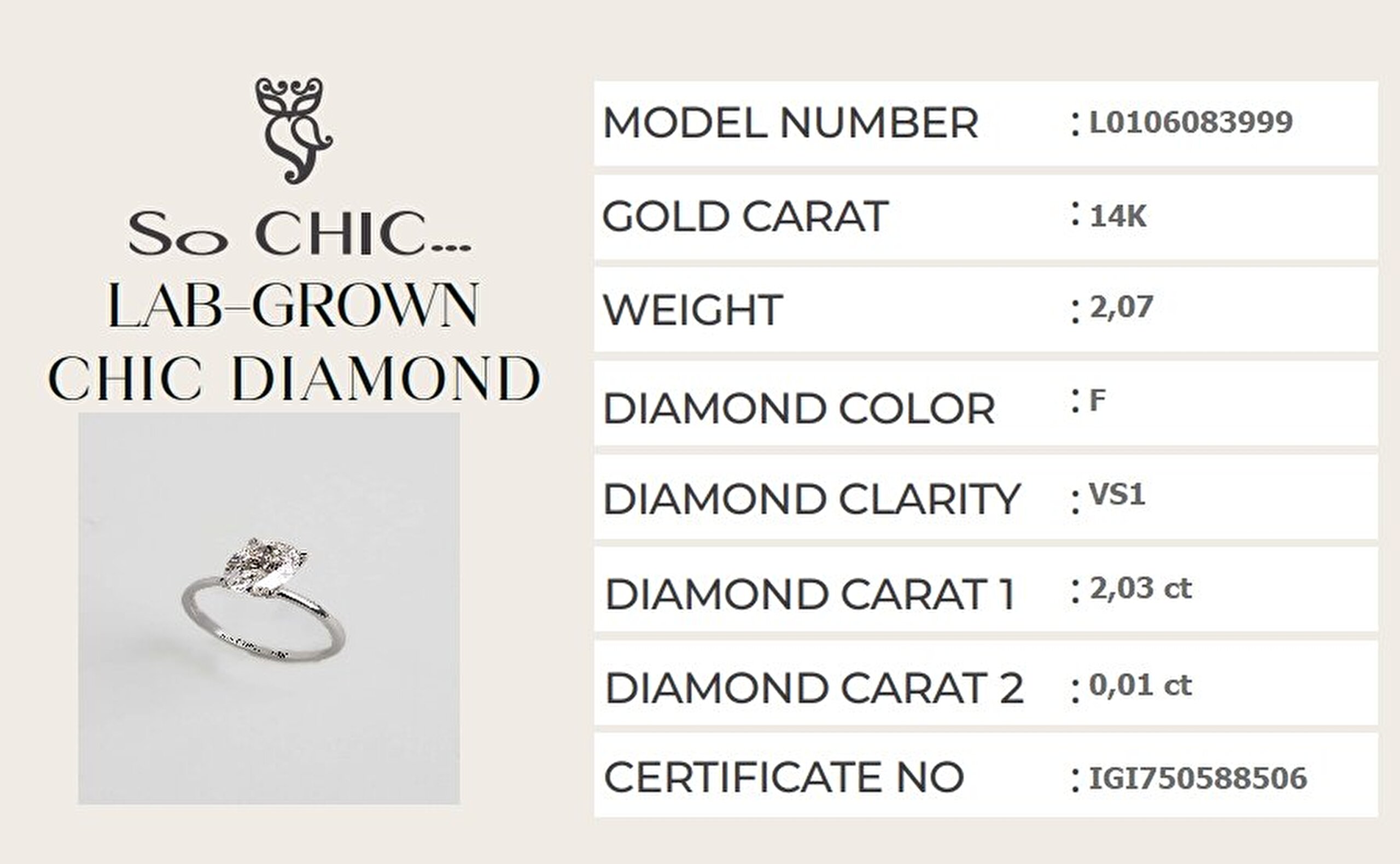 2.04 Karat IGI Sertifikalı 14K Beyaz Altın Oval Kesim Lab Grown Pırlanta Tektaş Yüzük - 5