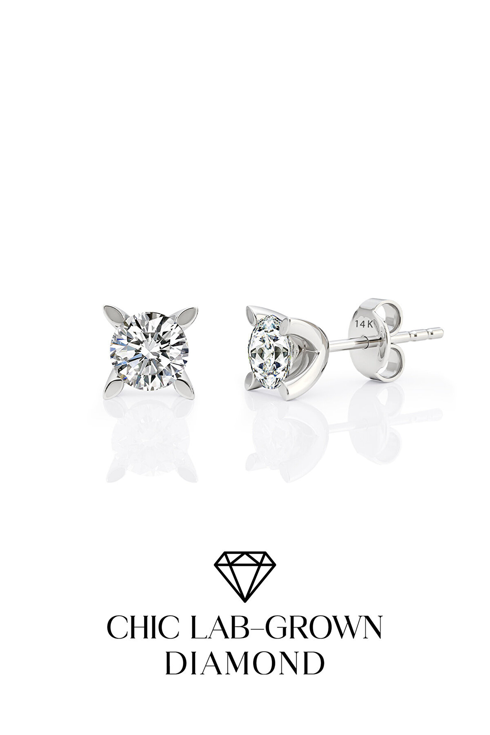 1.00 Karat IGI Sertifikalı 14K Beyaz Altın Yuvarlak Kesim Lab Grown Pırlanta Tektaş Küpe - 0