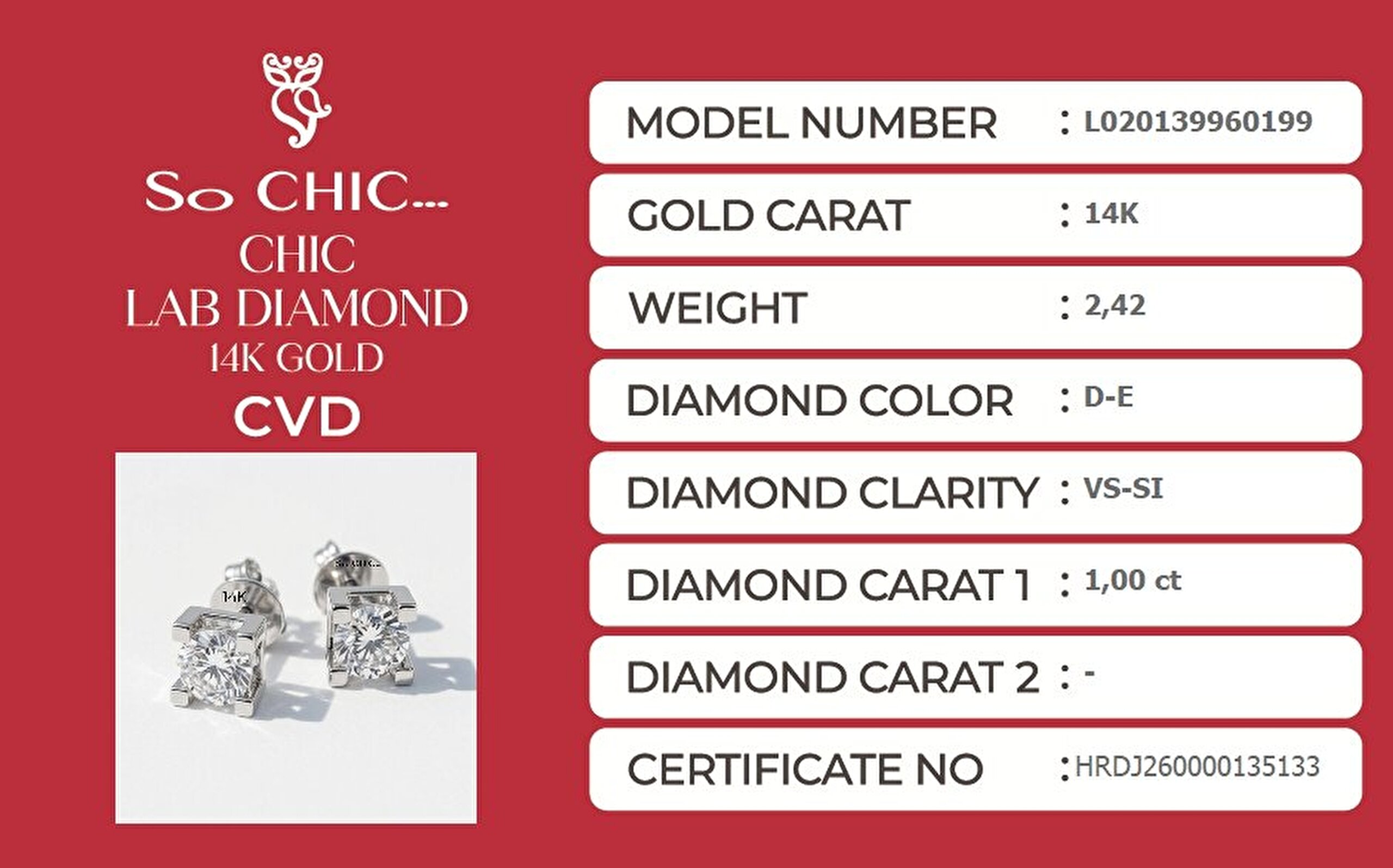 1.00 Karat HRD Sertifikalı Laboratuvar Üretimi Pırlanta Altın Küpe - 4
