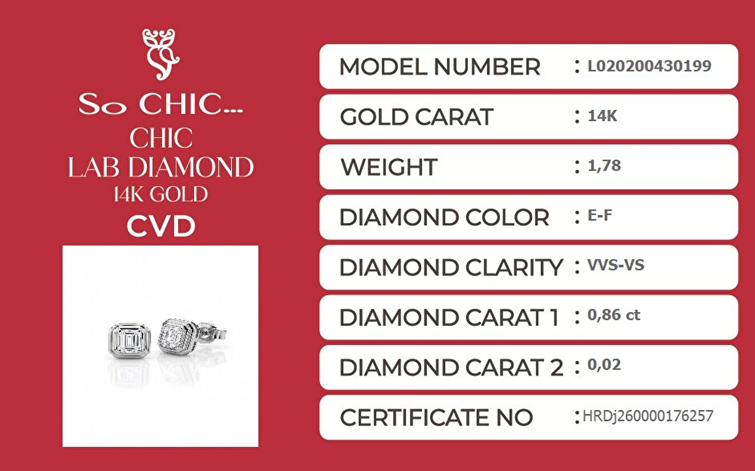 0.88 Karat HRD Sertifikalı Laboratuvar Üretimi Pırlanta Altın Emerald Küpe - 4