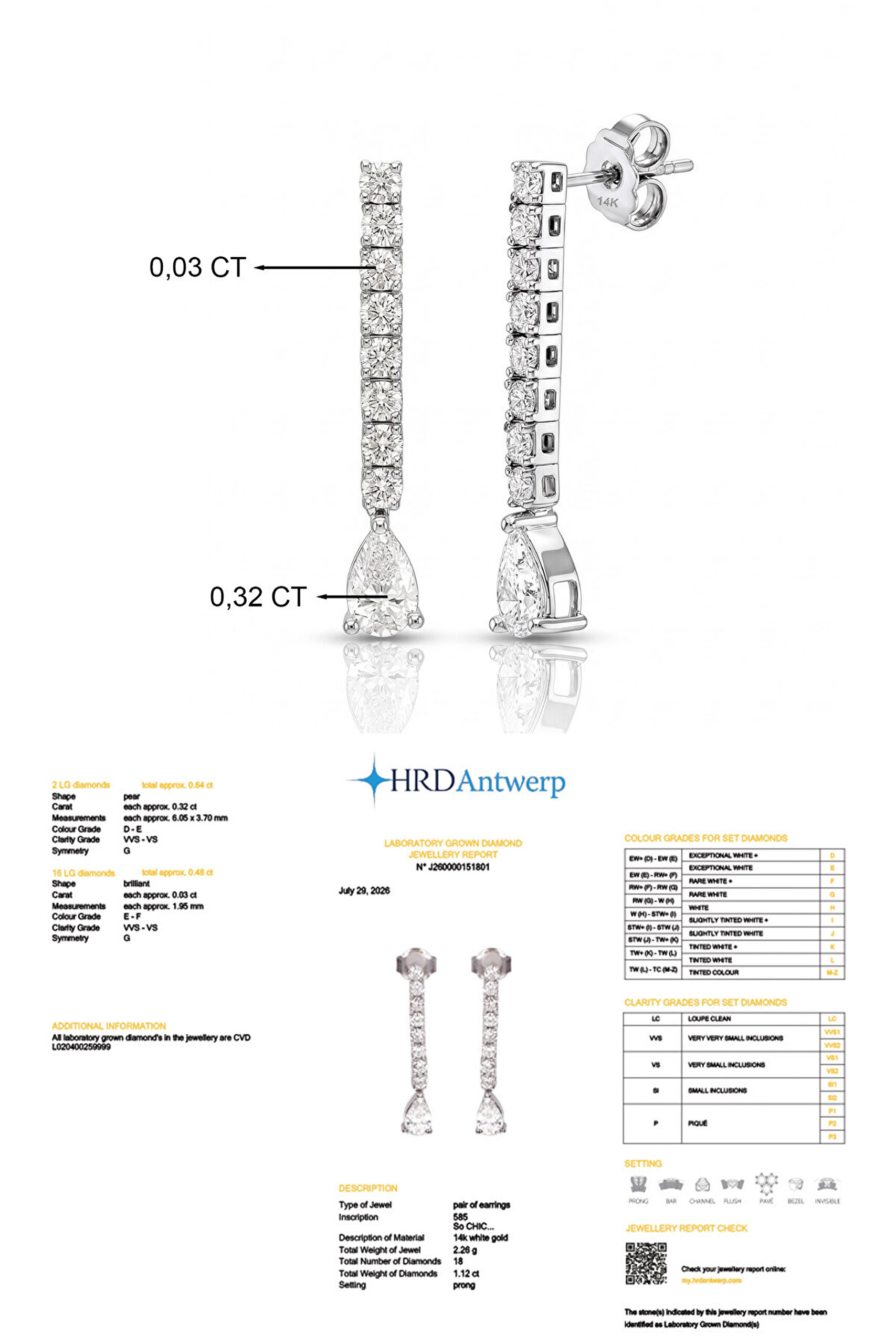 1.12 Karat HRD Sertifikalı Laboratuvar Üretimi Pırlanta Altın Damla Küpe - 2