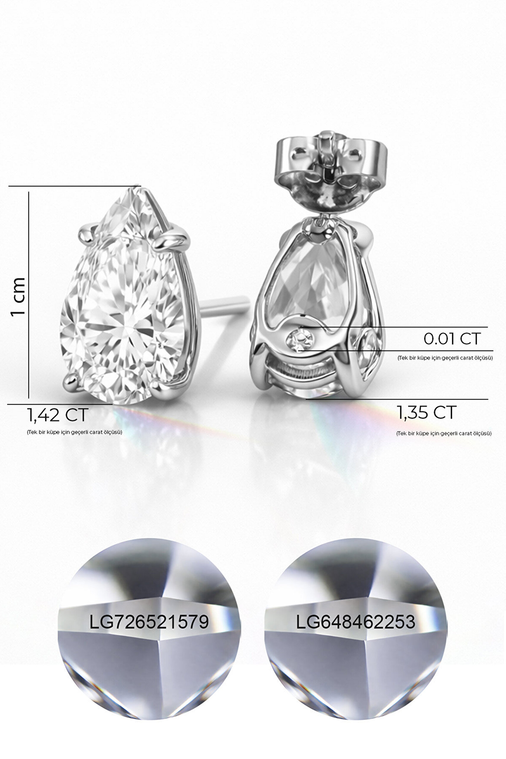 2.79 Karat IGI Sertifikalı 14K Beyaz Altın Damla Kesim Lab Grown Pırlanta Tektaş Küpe - 2