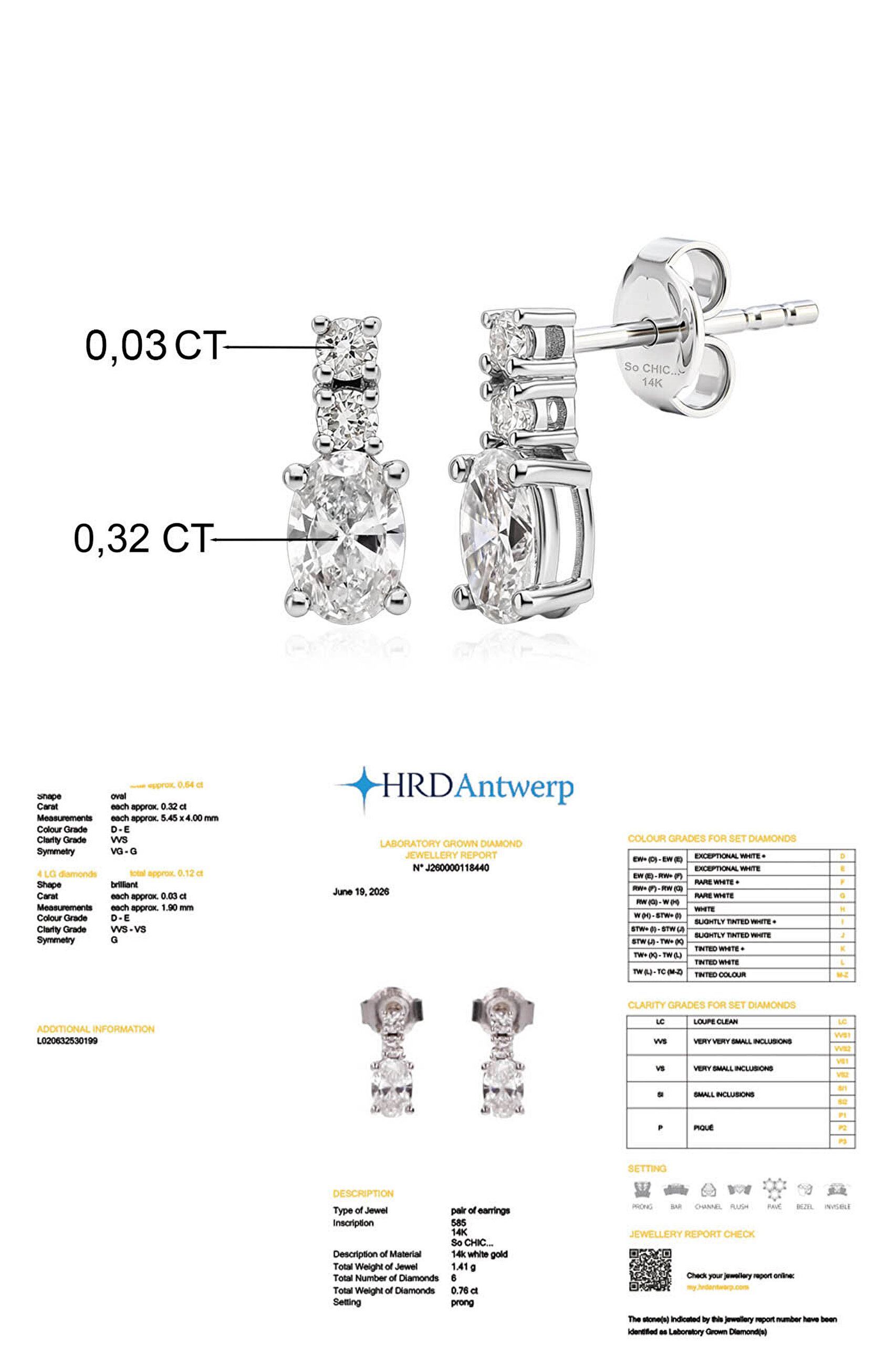 0.76 Karat HRD Sertifikalı Laboratuvar Üretimi Pırlanta Altın Oval Küpe - 2