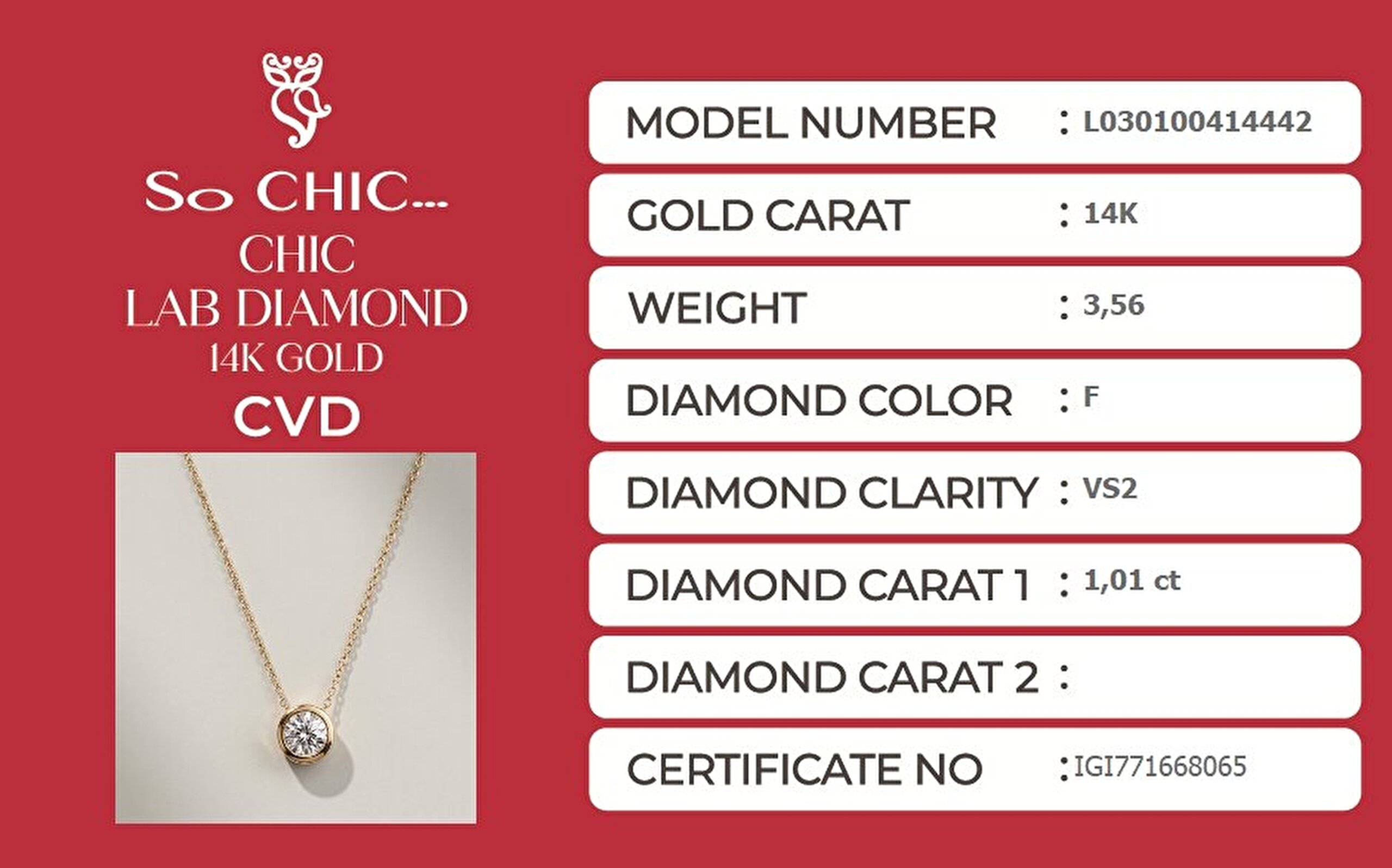 1.01 Karat IGI Sertifikalı Laboratuvar Üretimi Pırlanta Altın 42 Cm Kolye - 5