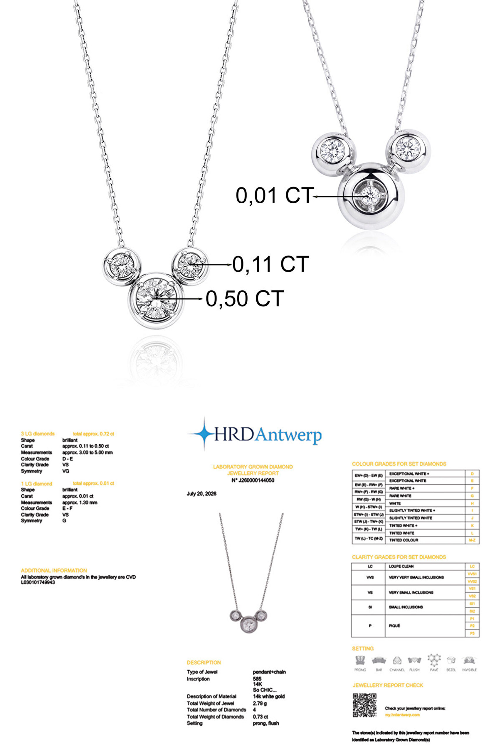 0.73 Karat HRD Sertifikalı Laboratuvar Üretimi Pırlanta Altın 43 Cm Kolye - 2