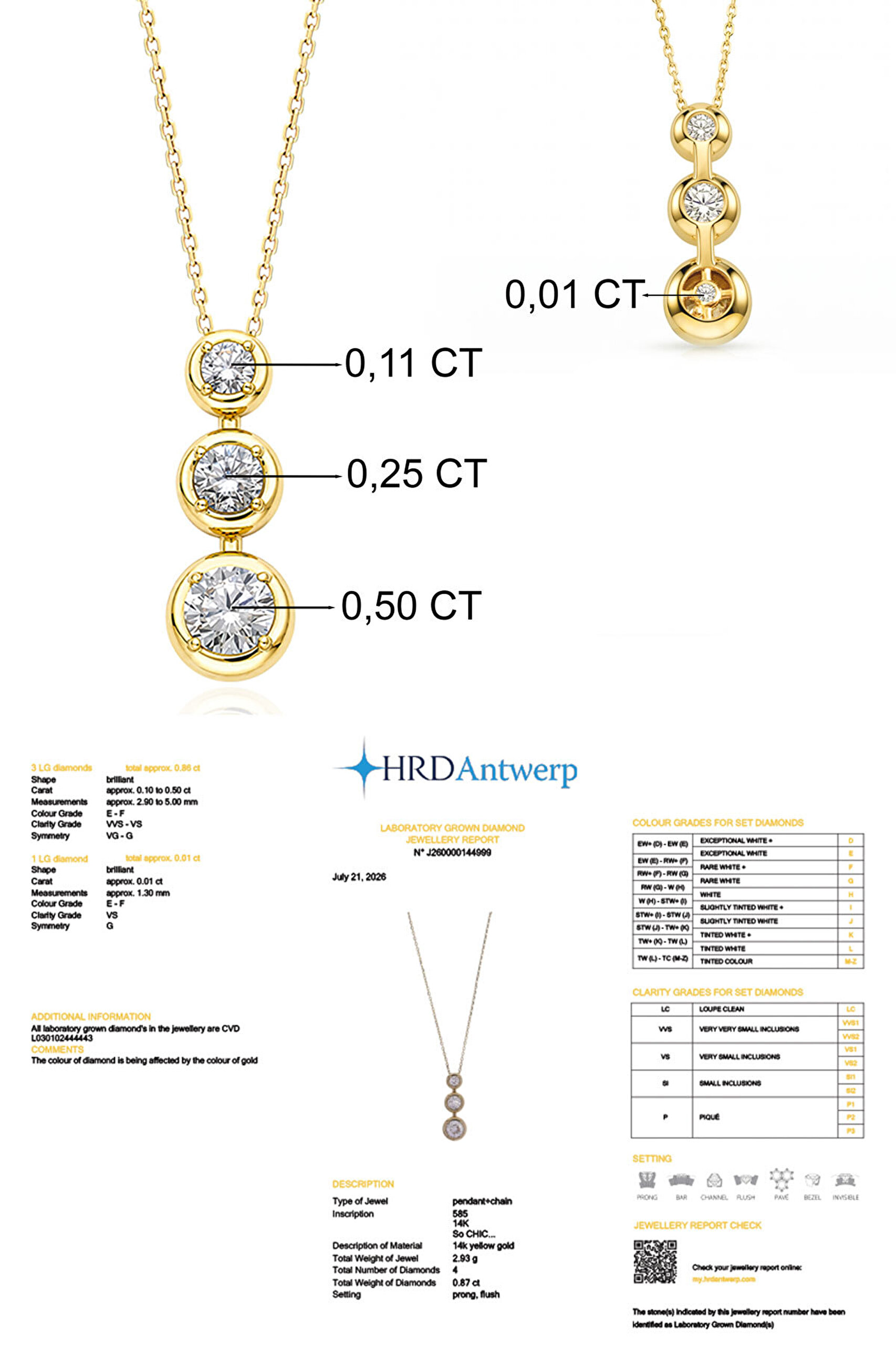 0.87 Karat HRD Sertifikalı Laboratuvar Üretimi Pırlanta Altın 43 Cm Kolye - 2