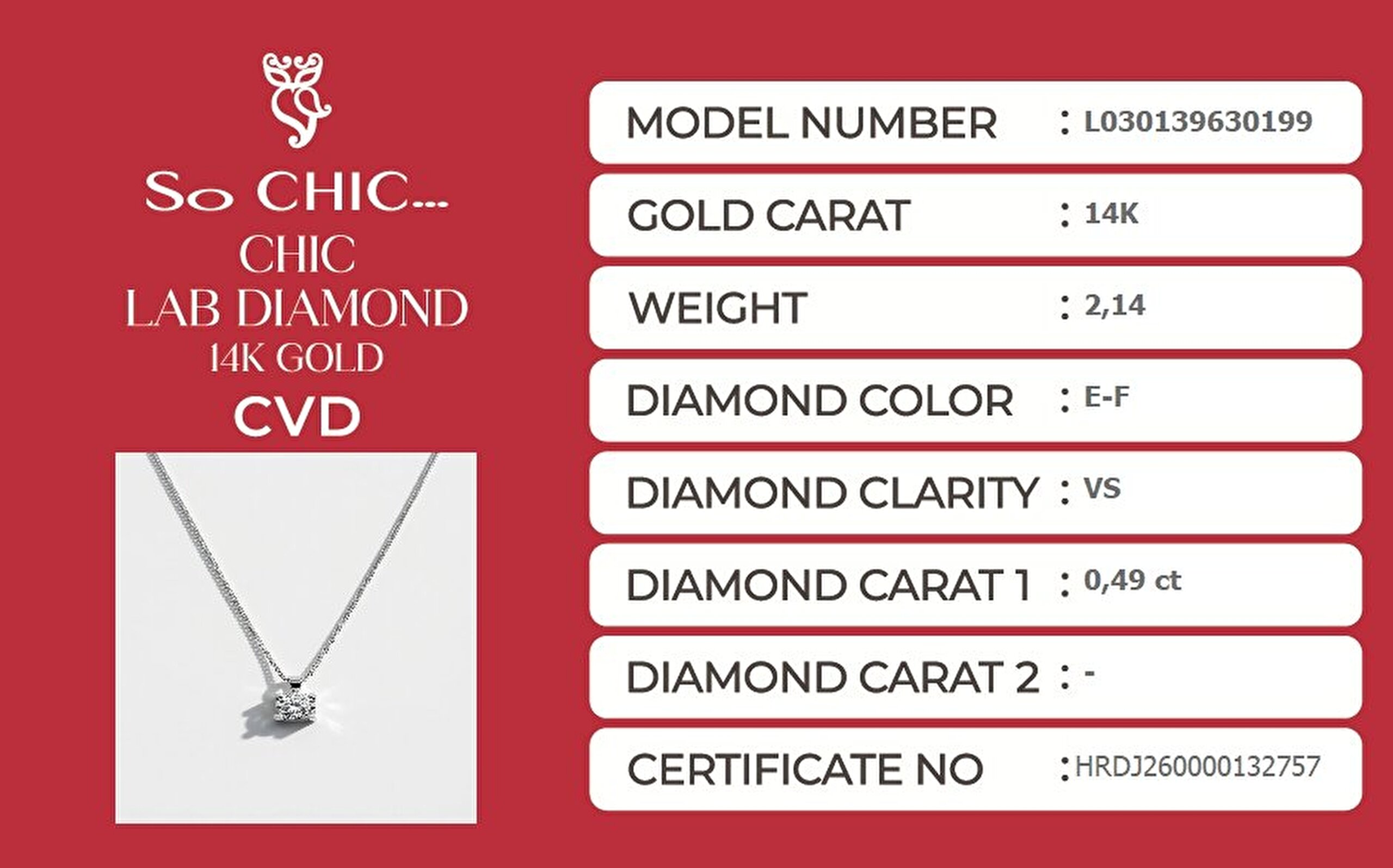 0.49 Karat HRD Sertifikalı Laboratuvar Üretimi Pırlanta Altın 43 Cm Kolye - 5