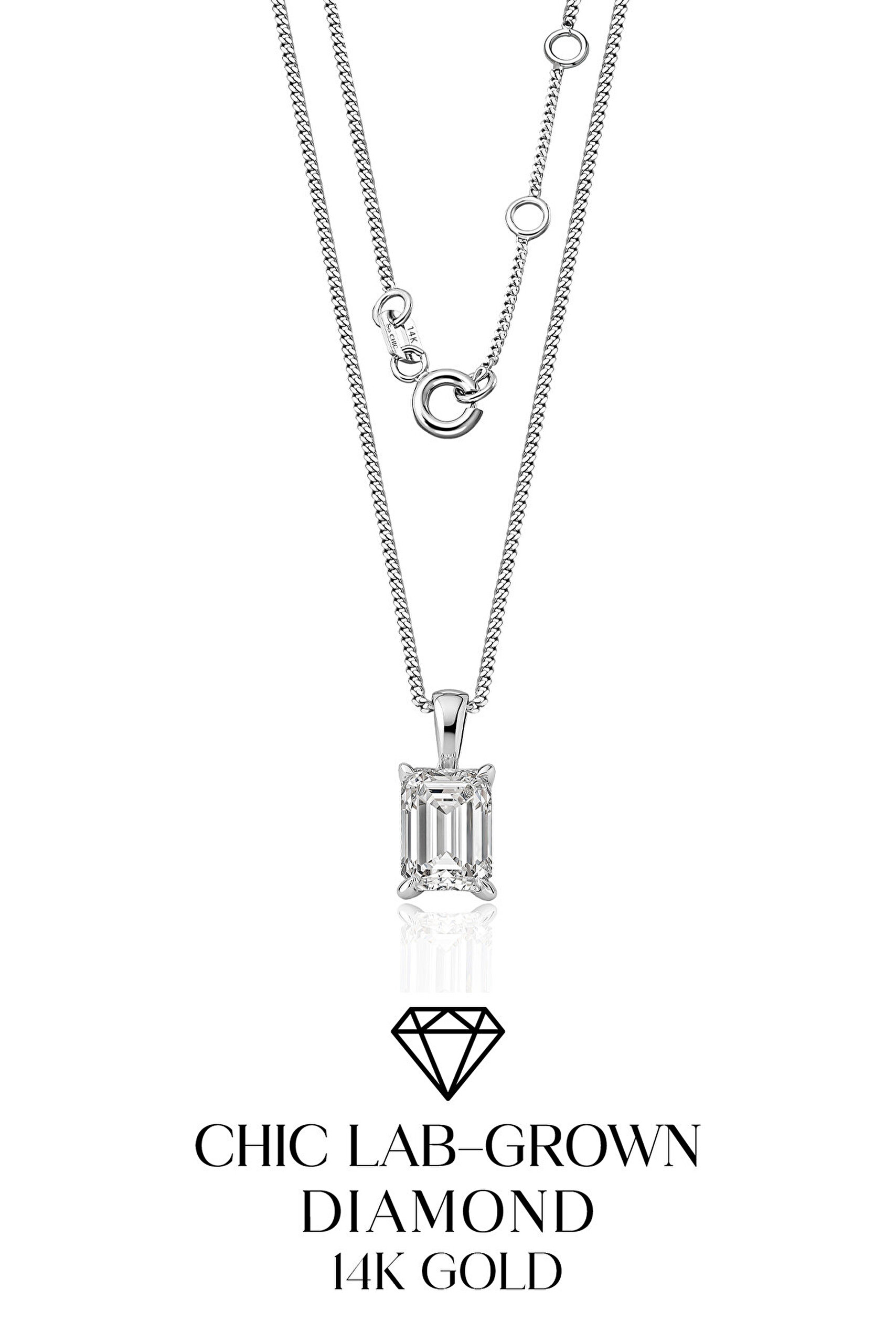 1.95 Karat IGI Sertifikalı 14K Beyaz Altın 43 Cm Emerald Kesim Lab Grown Pırlanta Kolye - 0