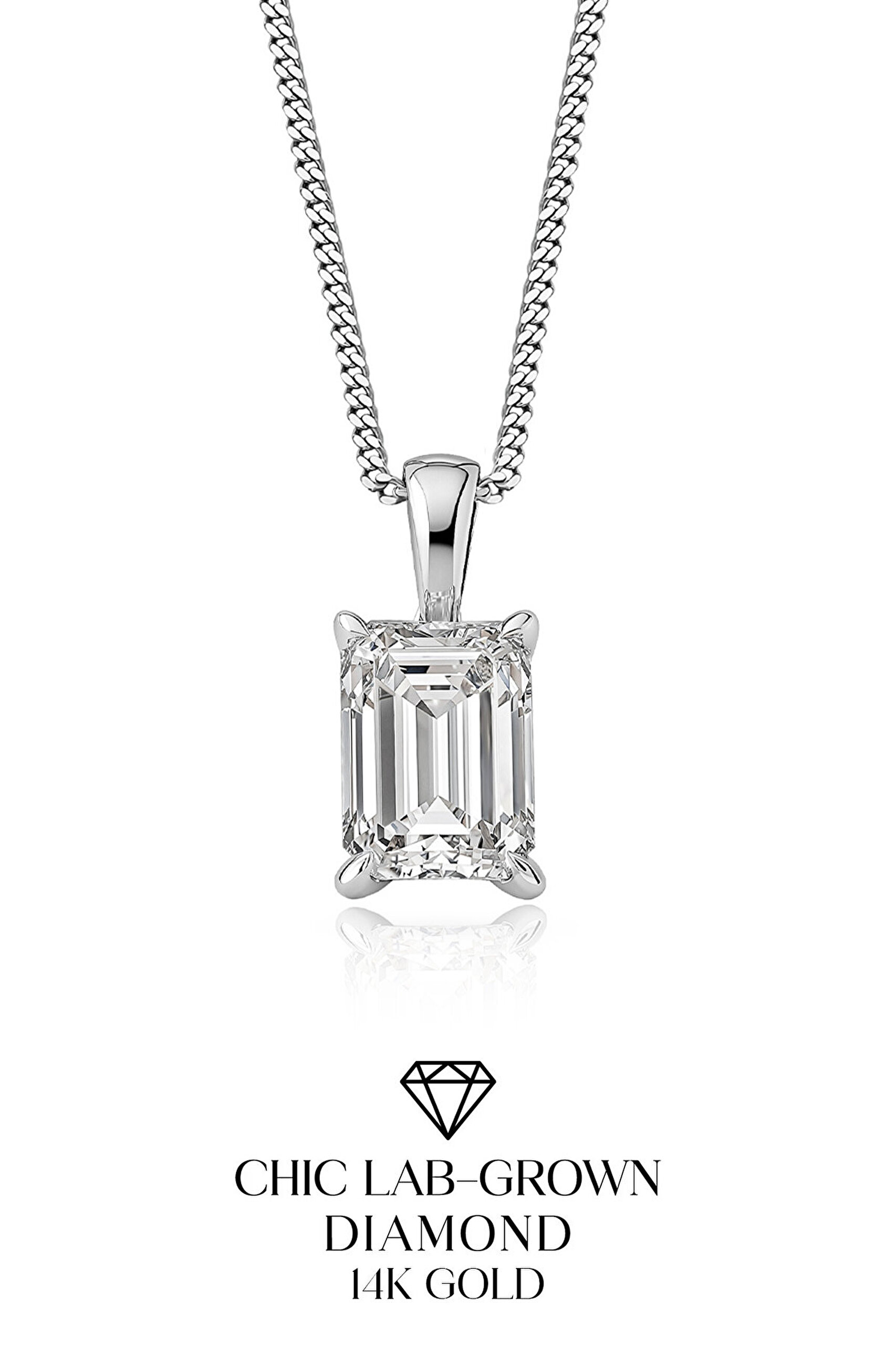 1.95 Karat IGI Sertifikalı 14K Beyaz Altın 43 Cm Emerald Kesim Lab Grown Pırlanta Kolye - 0
