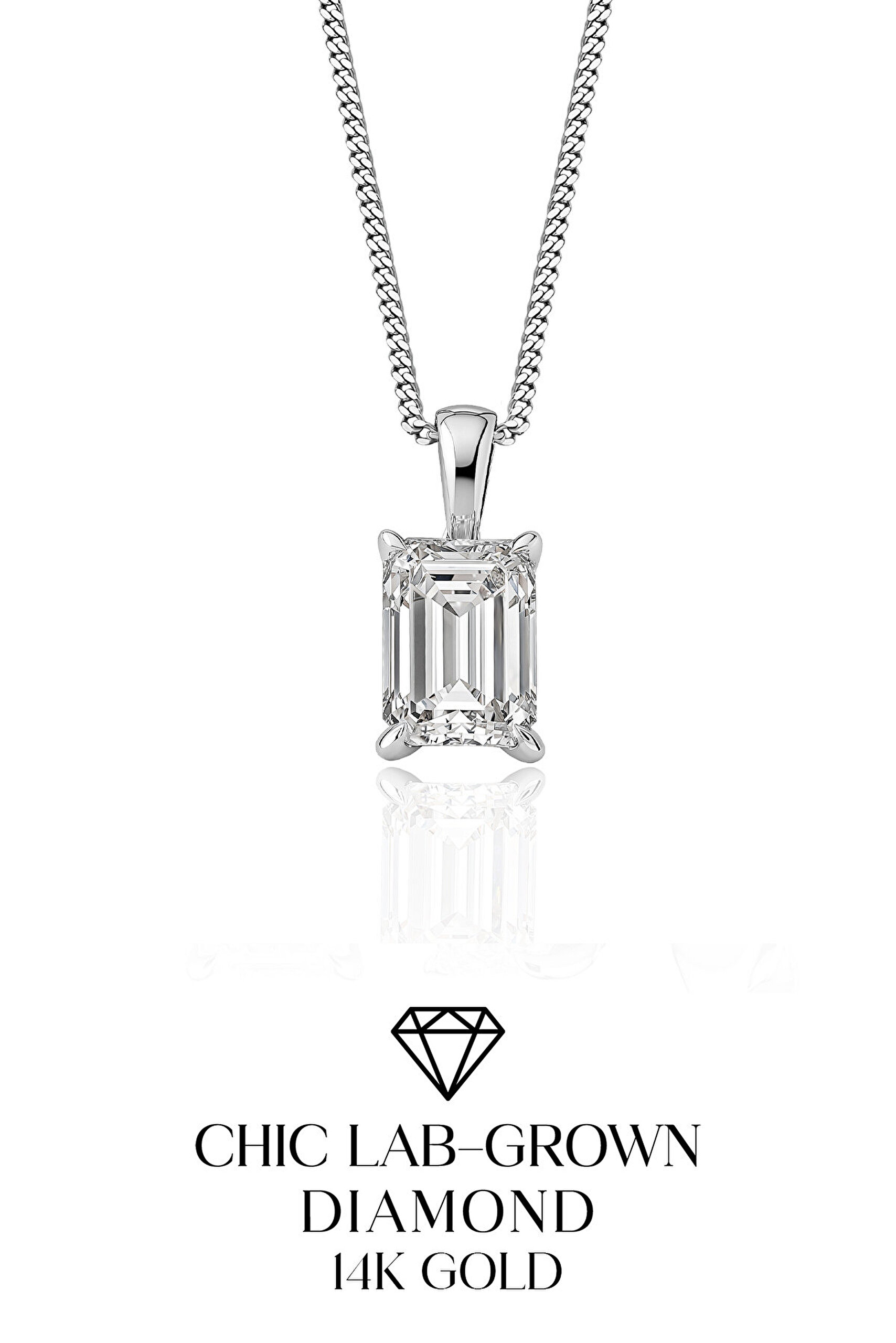 1.95 Karat IGI Sertifikalı 14K Beyaz Altın 43 Cm Emerald Kesim Lab Grown Pırlanta Kolye - 3