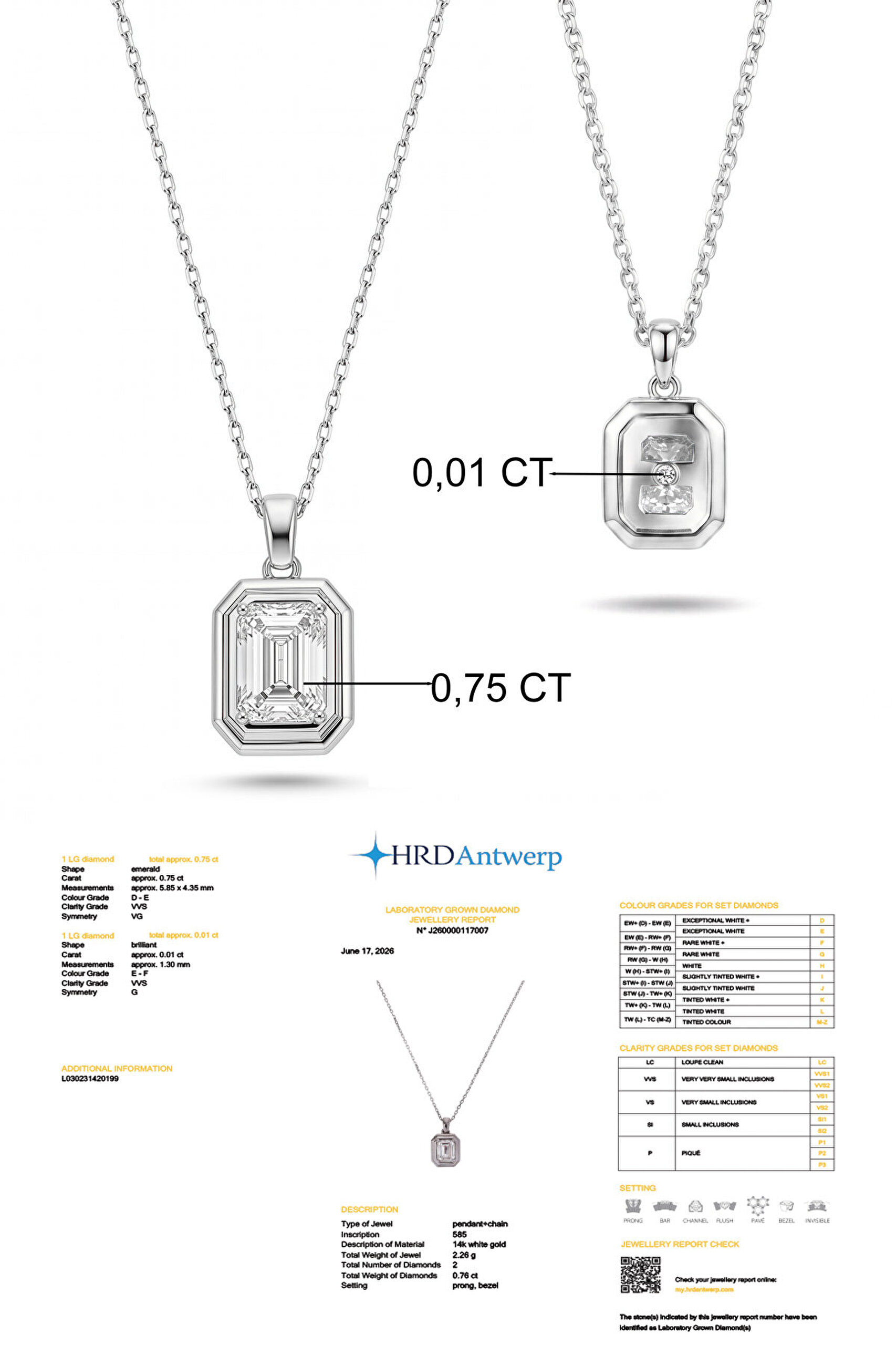 0.76 Karat HRD Sertifikalı Laboratuvar Üretimi Pırlanta Altın 43 Cm Kolye - 2