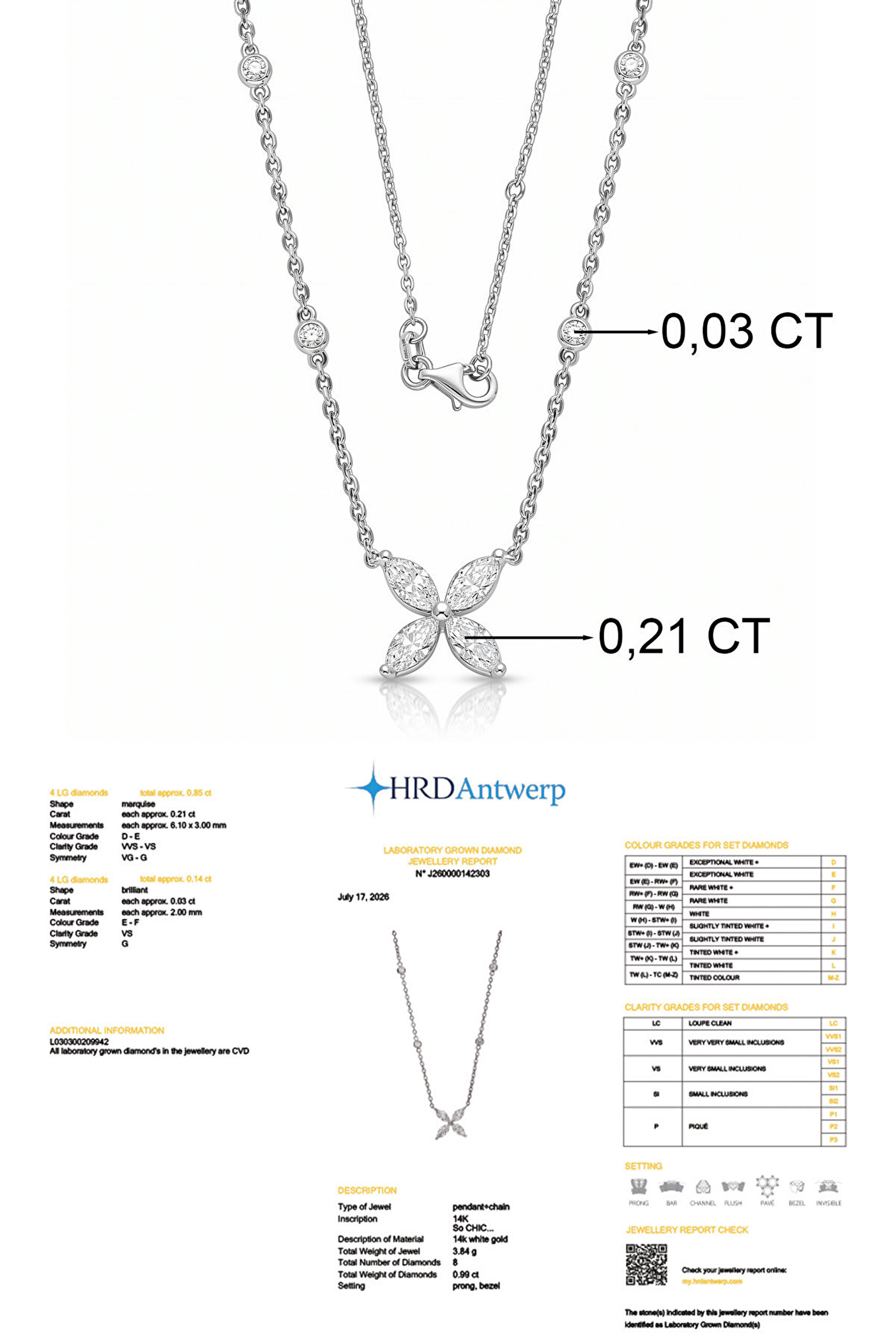 0.99 Karat HRD Sertifikalı Laboratuvar Üretimi Pırlanta Altın 42 Cm Kolye - 2