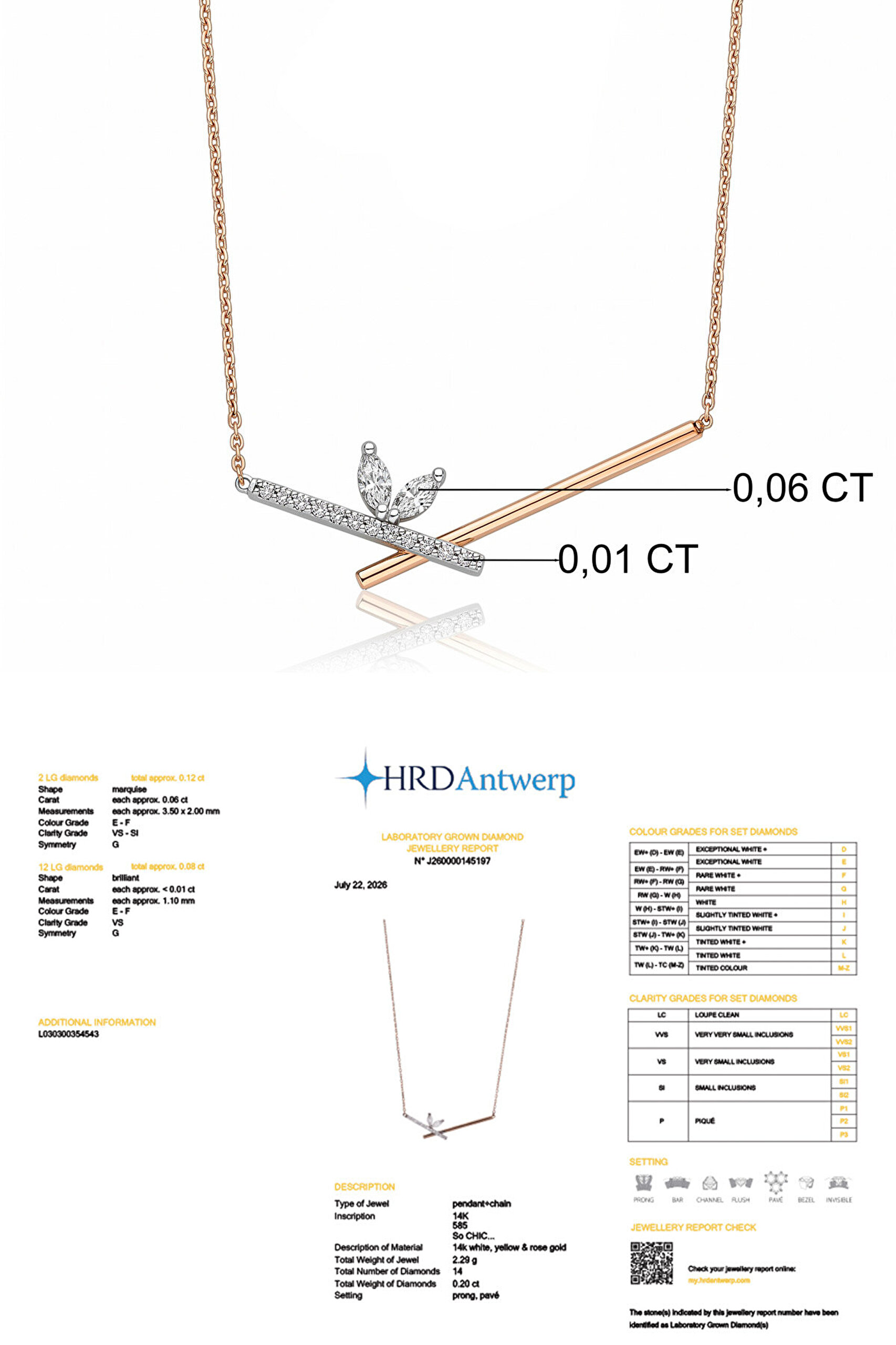 0.20 Karat HRD Sertifikalı Laboratuvar Üretimi Pırlanta Altın 43 Cm Kolye - 2