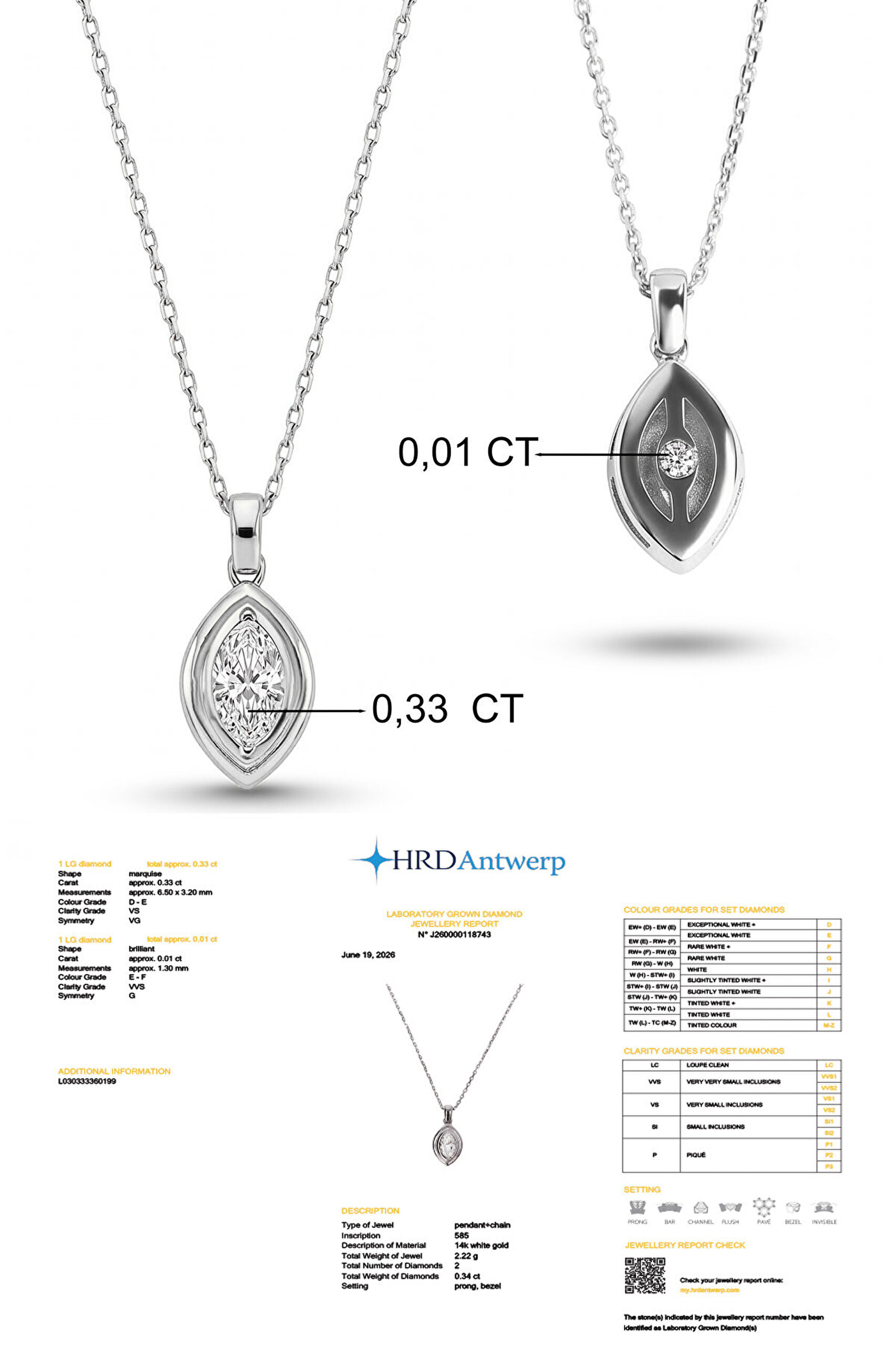 0.34 Karat HRD Sertifikalı Laboratuvar Üretimi Pırlanta Altın 43 Cm Kolye - 2
