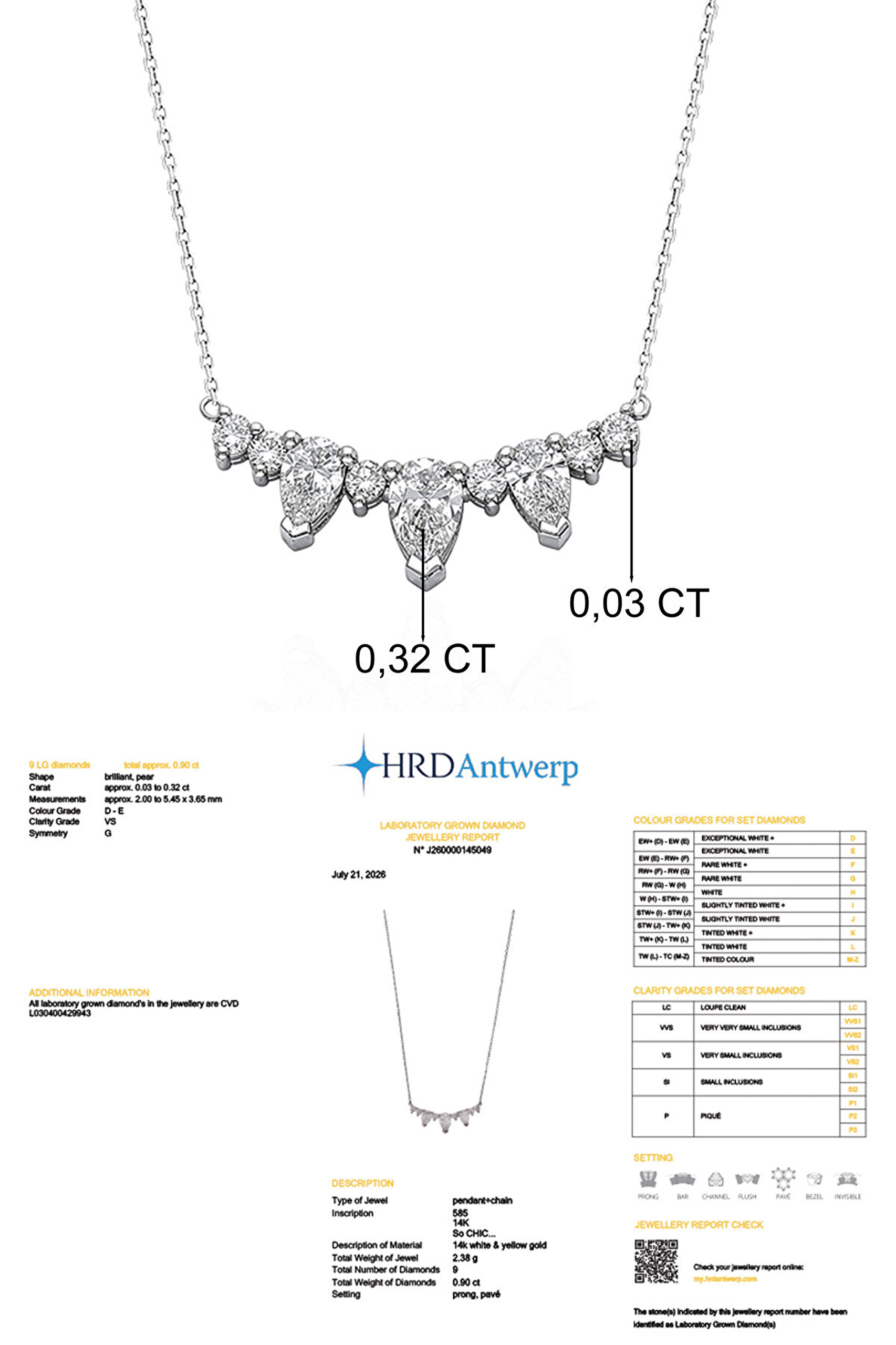 0.90 Karat HRD Sertifikalı Laboratuvar Üretimi Pırlanta Altın 43 Cm Kolye - 2