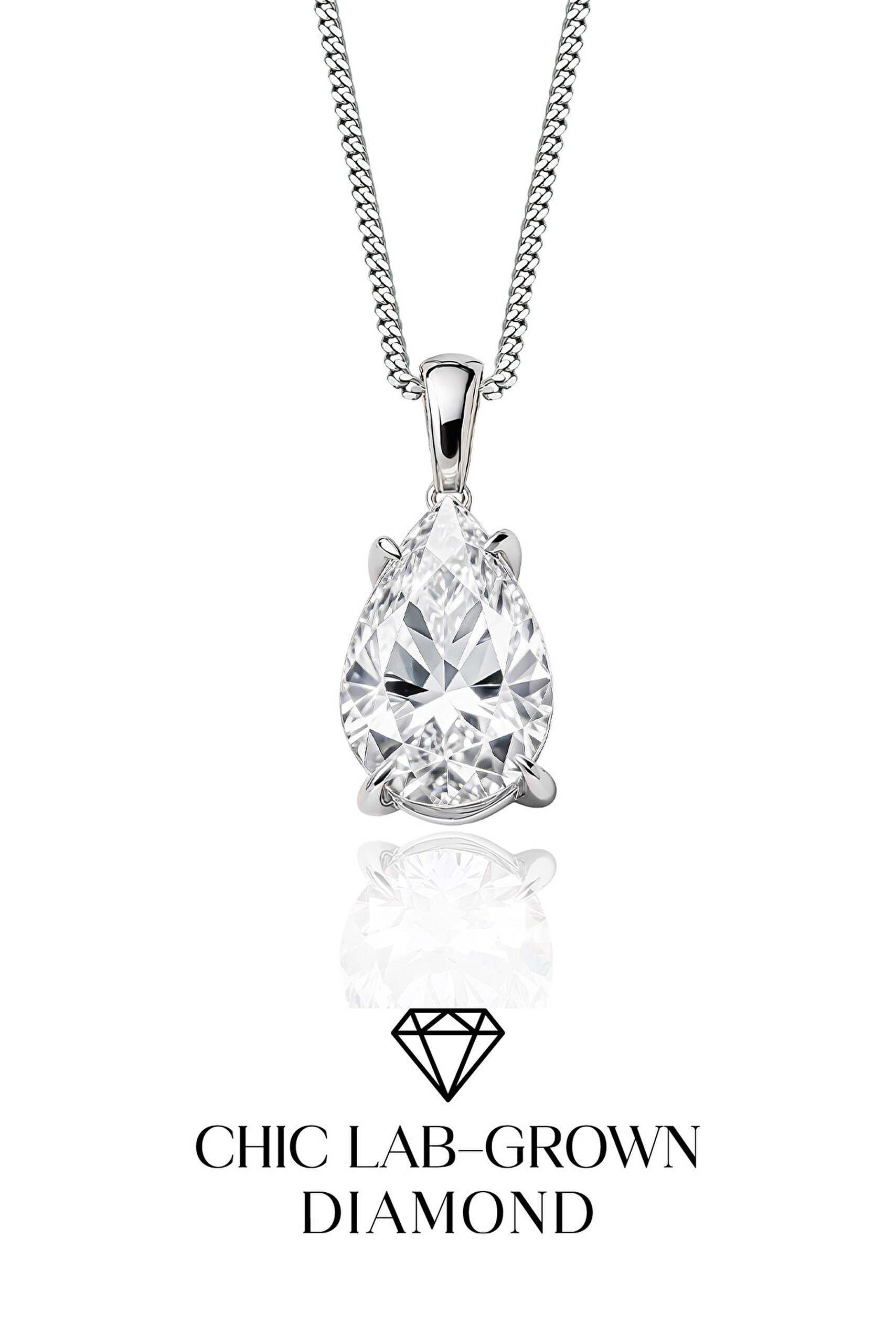 1.32 Karat IGI Sertifikalı 14K Beyaz Altın 43 Cm Damla Kesim Lab Grown Pırlanta Kolye - 4