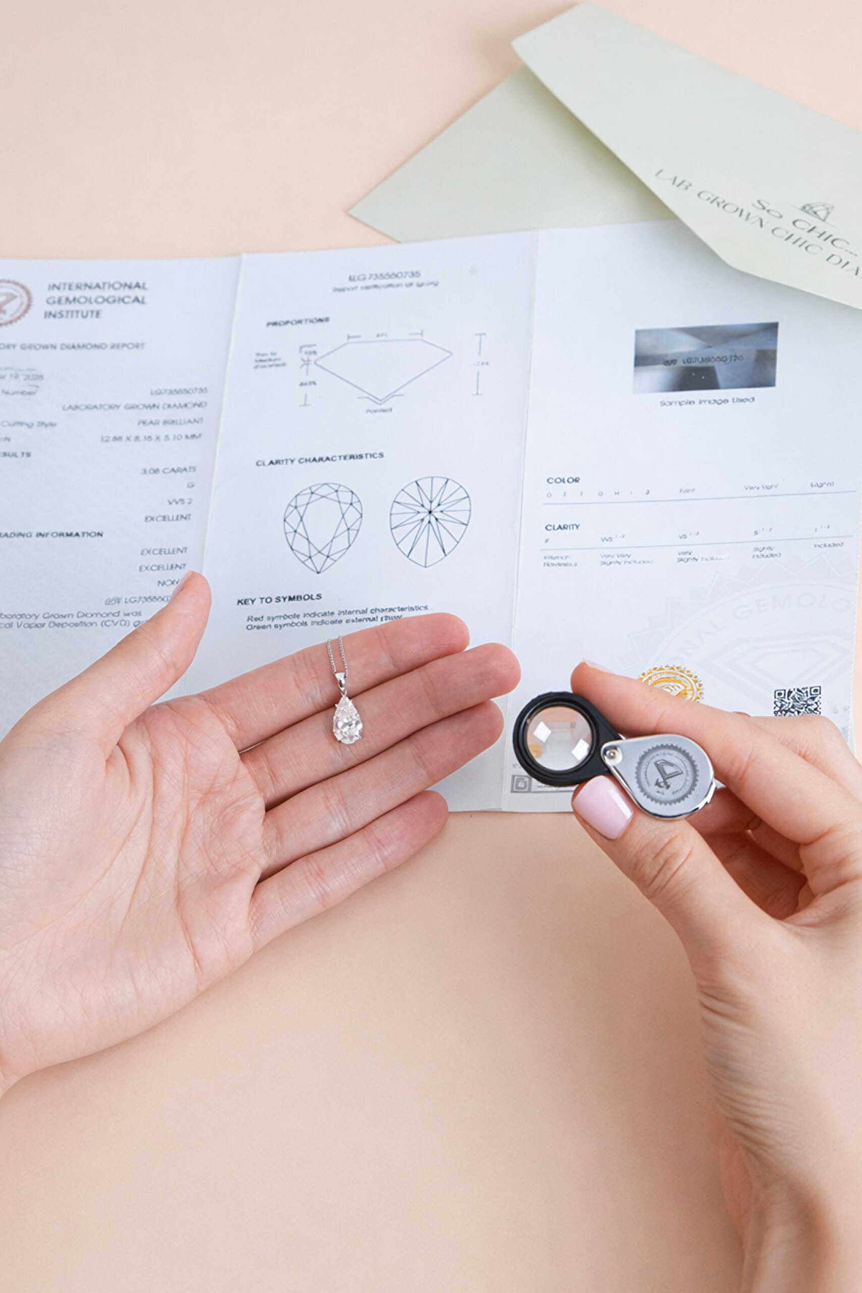 1.32 Karat IGI Sertifikalı 14K Beyaz Altın 43 Cm Damla Kesim Lab Grown Pırlanta Kolye - 3